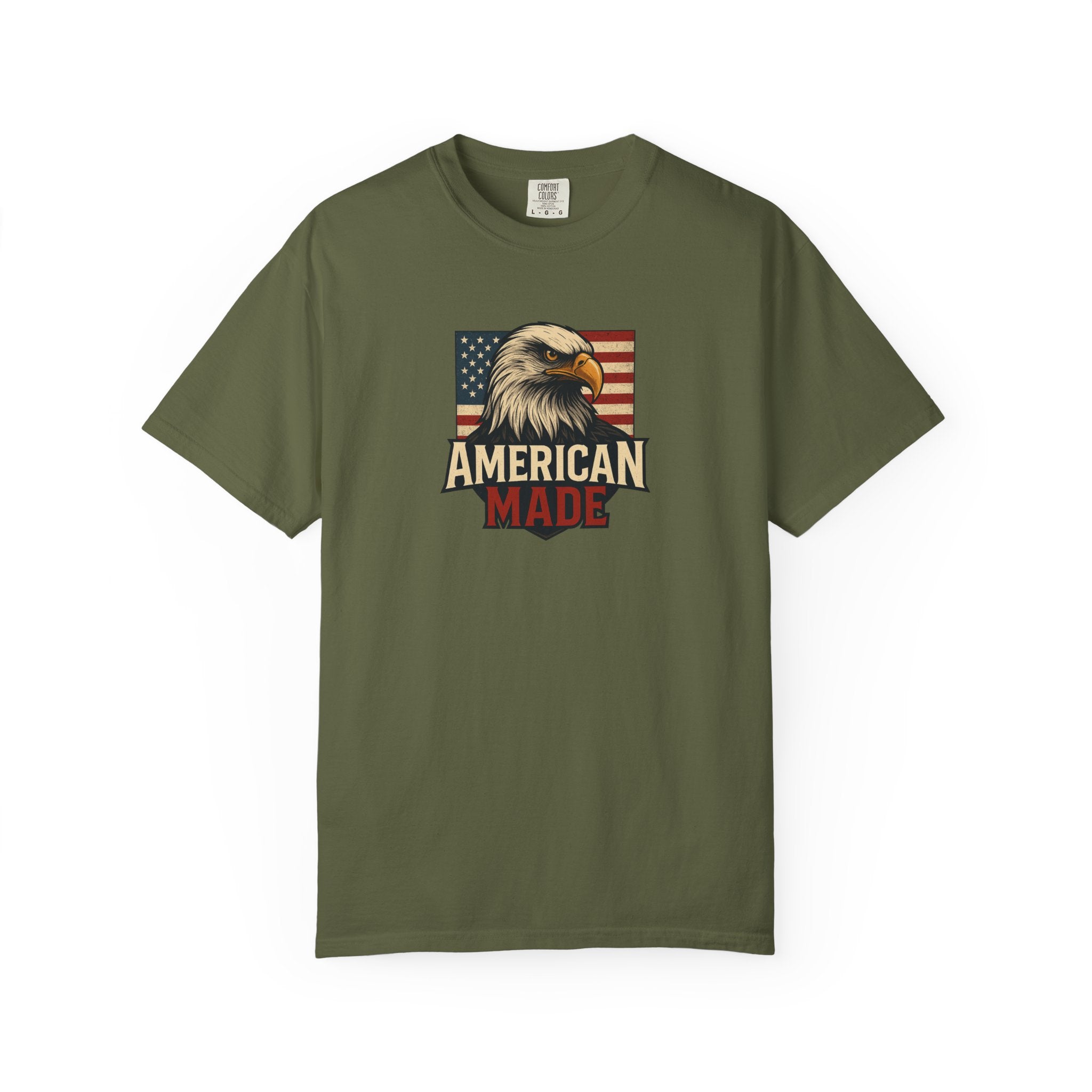 Sats and Stripes Patriotic Eagle T-Shirt for Freedom Lovers American Made USA Pride Gift Army Green