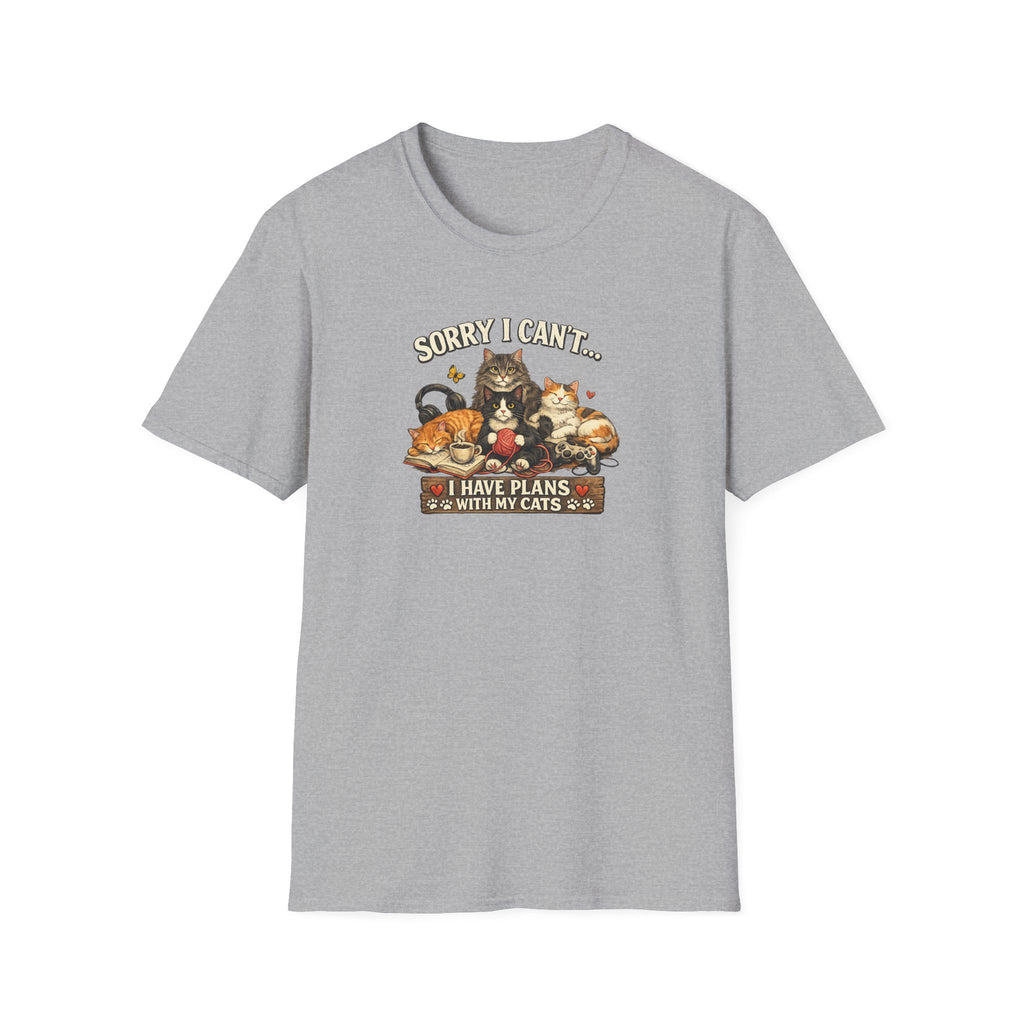 Sorry I Can't Have Plans With My Cats SatsandStripes.com T-Shirt Cat Mom Tee Pet Lover Gift Cute Cat Graphic Tee Grey