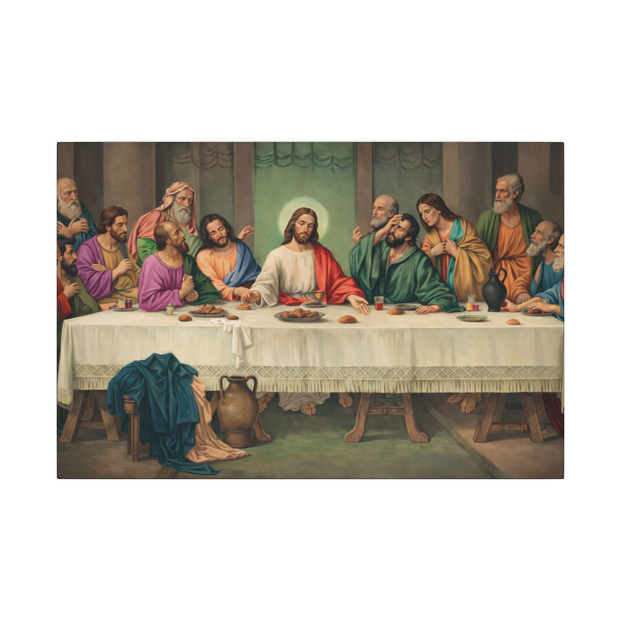 Last Supper Canvas Wall Art Christian Wall Decor Jesus & Apostles Religious Painting Biblical Artwork Church Home Decor 24" x 16"