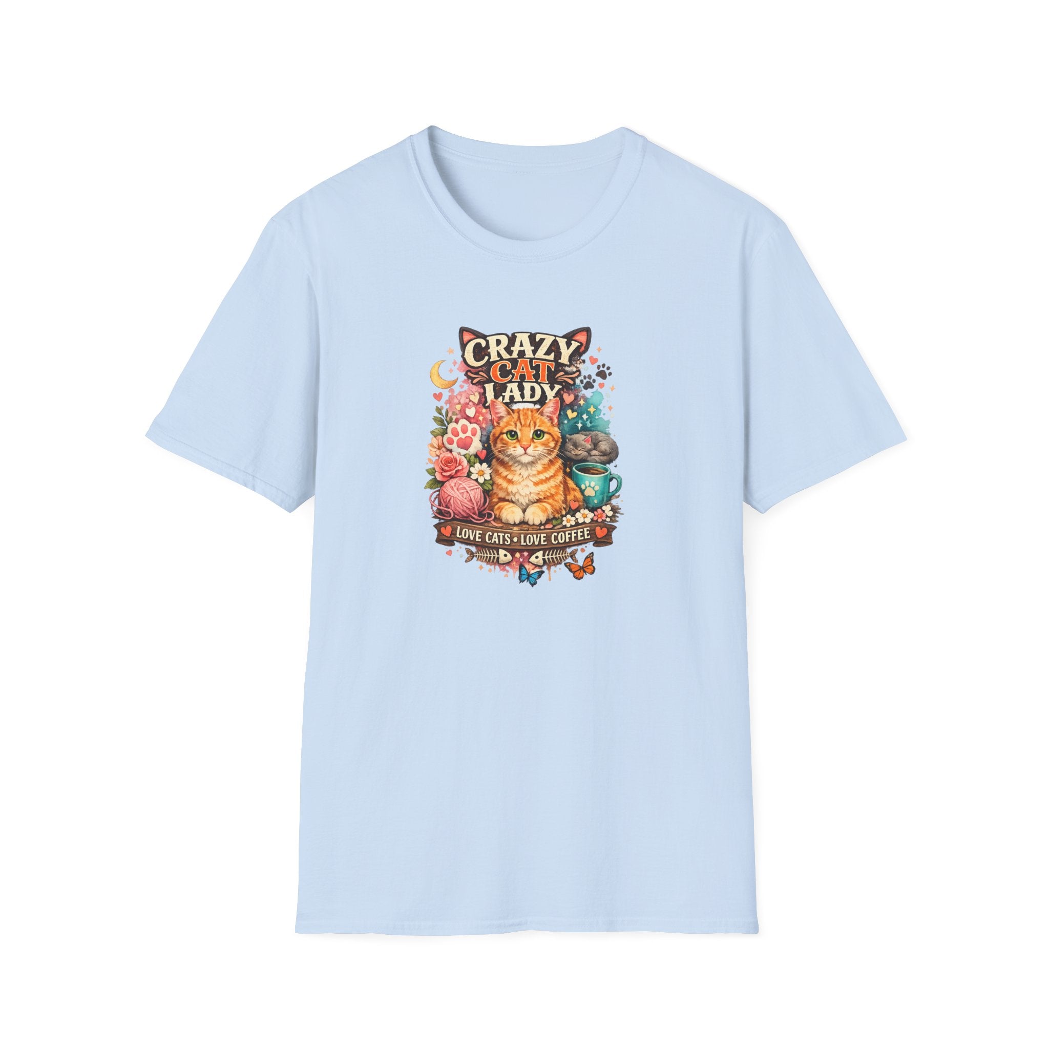 Crazy Cat Lady T-Shirt Love Cats Love Coffee Tee Cute Cat Mom Shirt Funny Cat Lover Top Gift for Cat Owners 8 colors 100% cotton