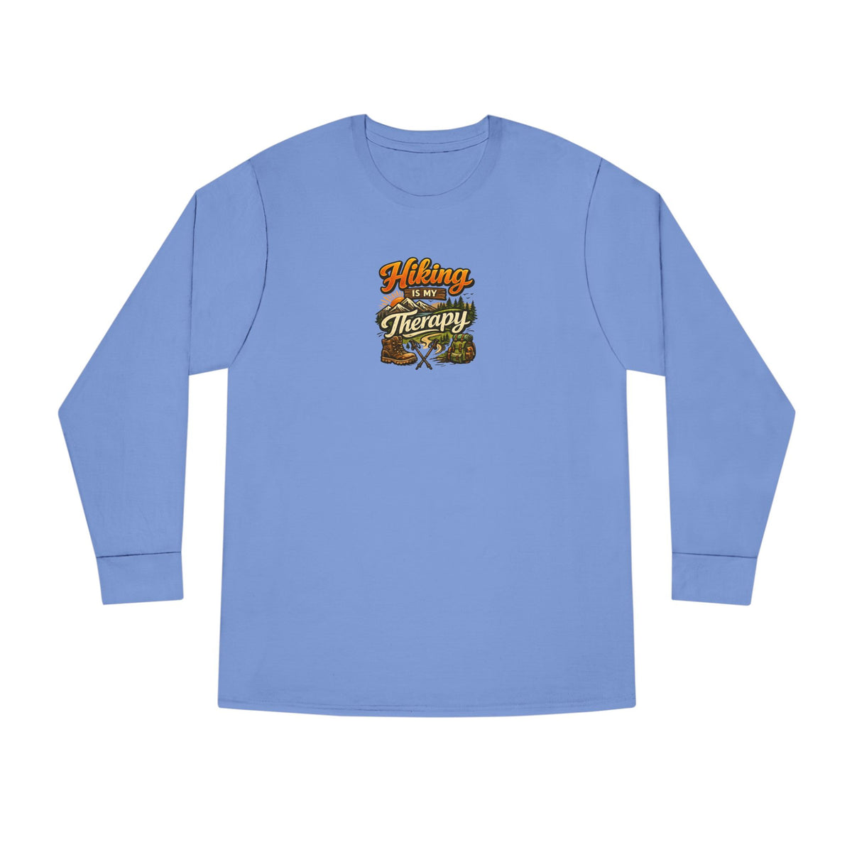 Women's Hiking Is My Therapy Long Sleeve Shirt Funny Hiking Tee Outdoor Nature Lover Gift Camping Trail Top 7 colors 100% cotton