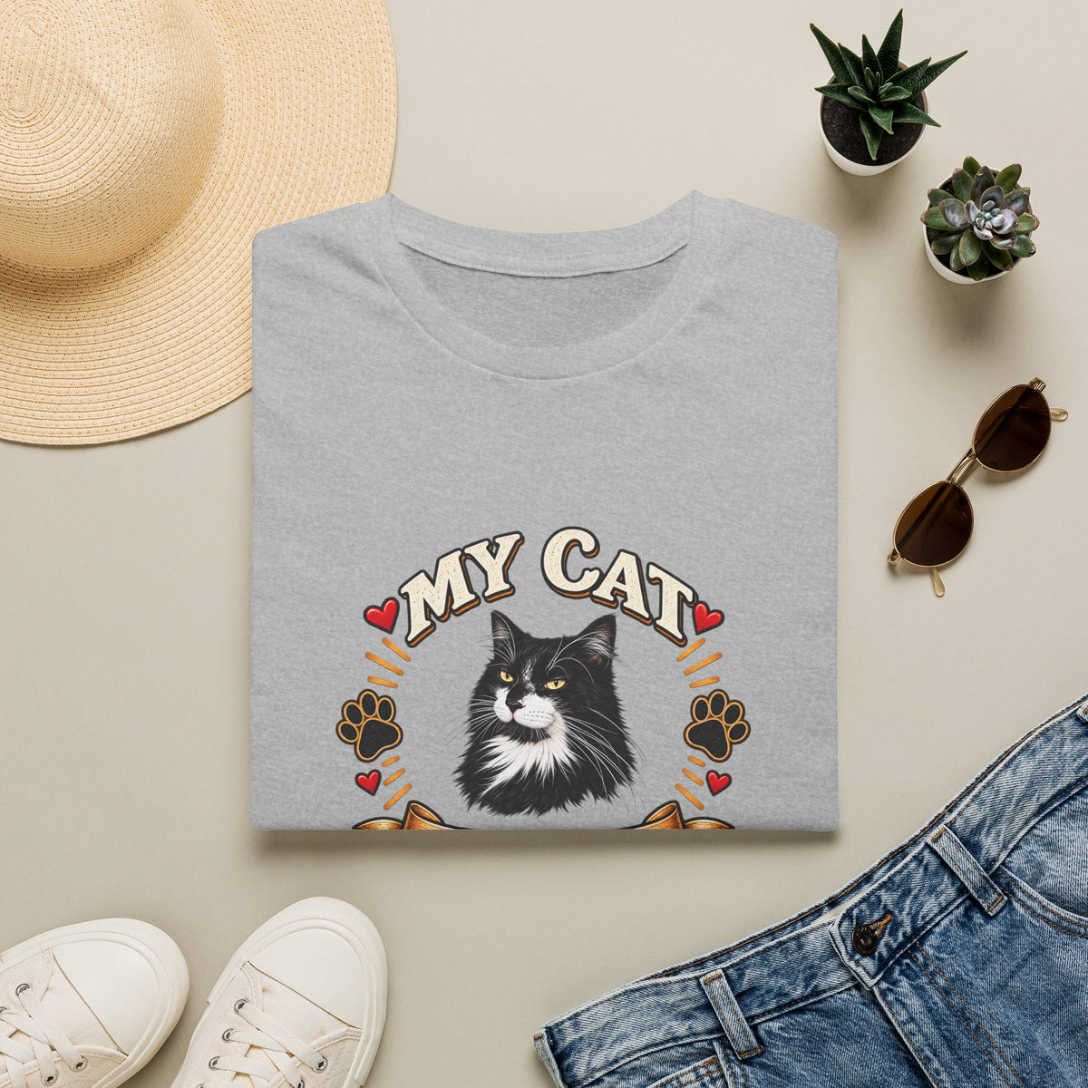 SatsandStripes.com My Cat Is My Favorite Person Personalized Softstyle® T-Shirt – Custom Pet Photo Cat Lover Shirt Version 2 Grey Folded