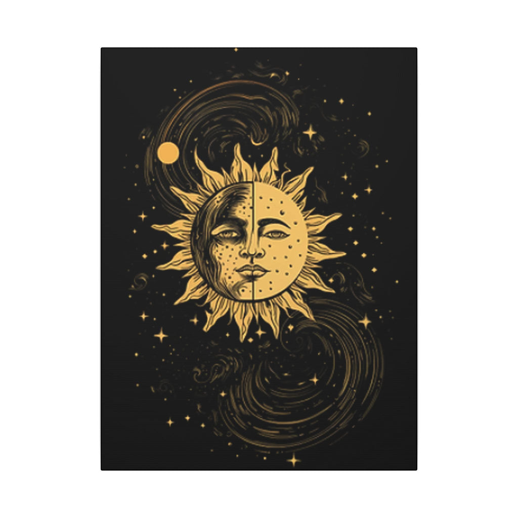 Celestial Sun Moon Canvas Wall Art Mystic Boho Astrology Decor Gold Cosmic Sun & Moon Spiritual Wall Decor Canvas Art 18" x 24"