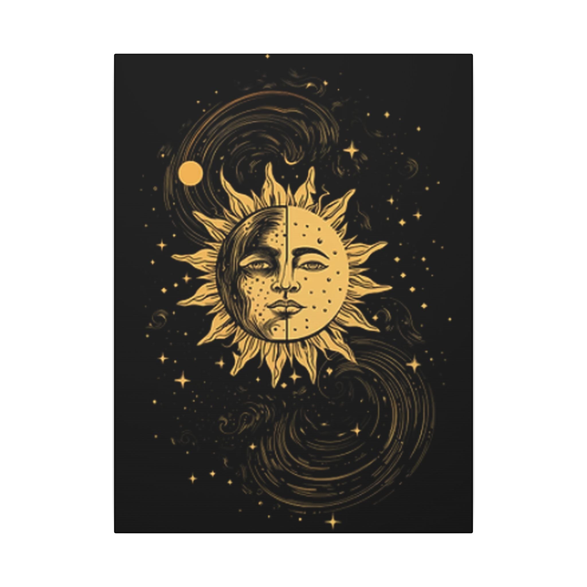 Celestial Sun Moon Canvas Wall Art Mystic Boho Astrology Decor Gold Cosmic Sun & Moon Spiritual Wall Decor Canvas Art 18" x 24"