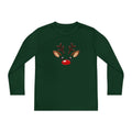 SatsandStripes.com Kids Rudolph Reindeer Christmas Long Sleeve Shirt Cute Red Nose Holiday Tee Youth Sport-Tek Lightweight Performance Shirt Forest Green
