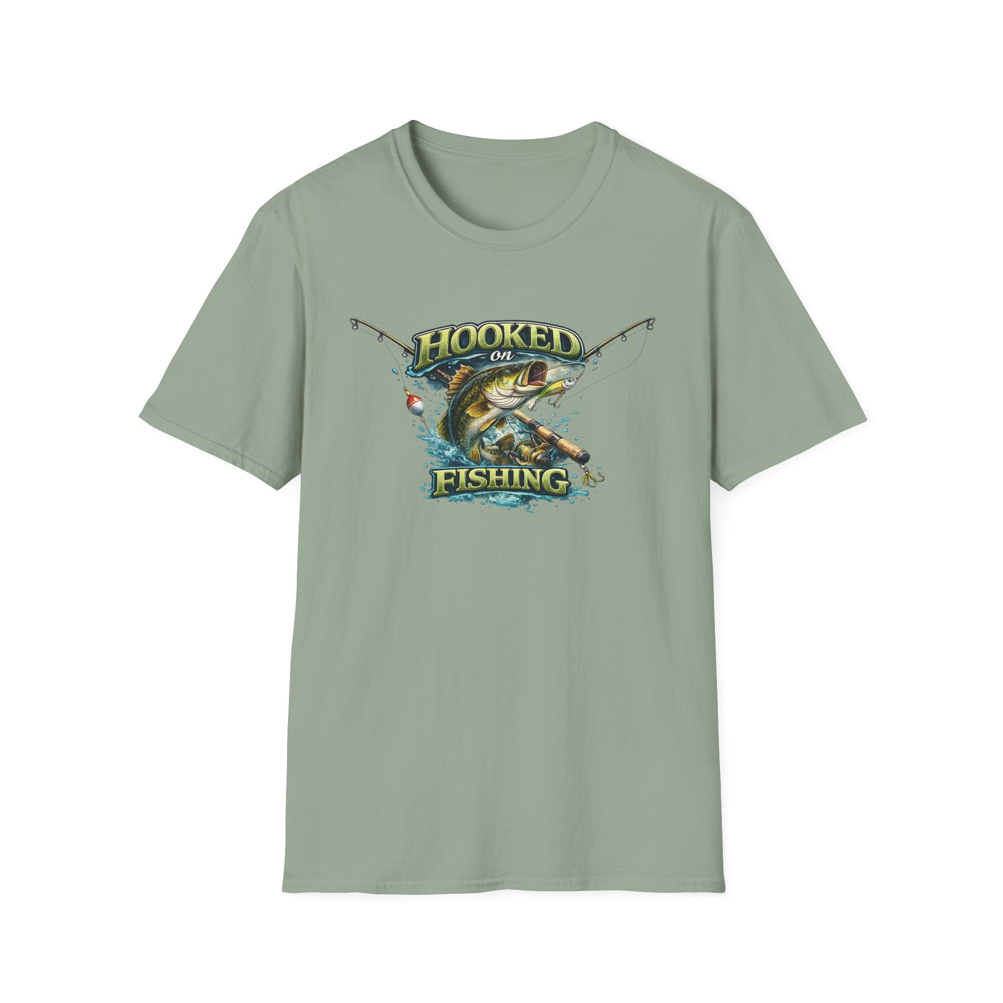 Hooked on Fishing T-Shirt Bass Fishing Graphic Tee for Anglers 8 colors 100% cotton