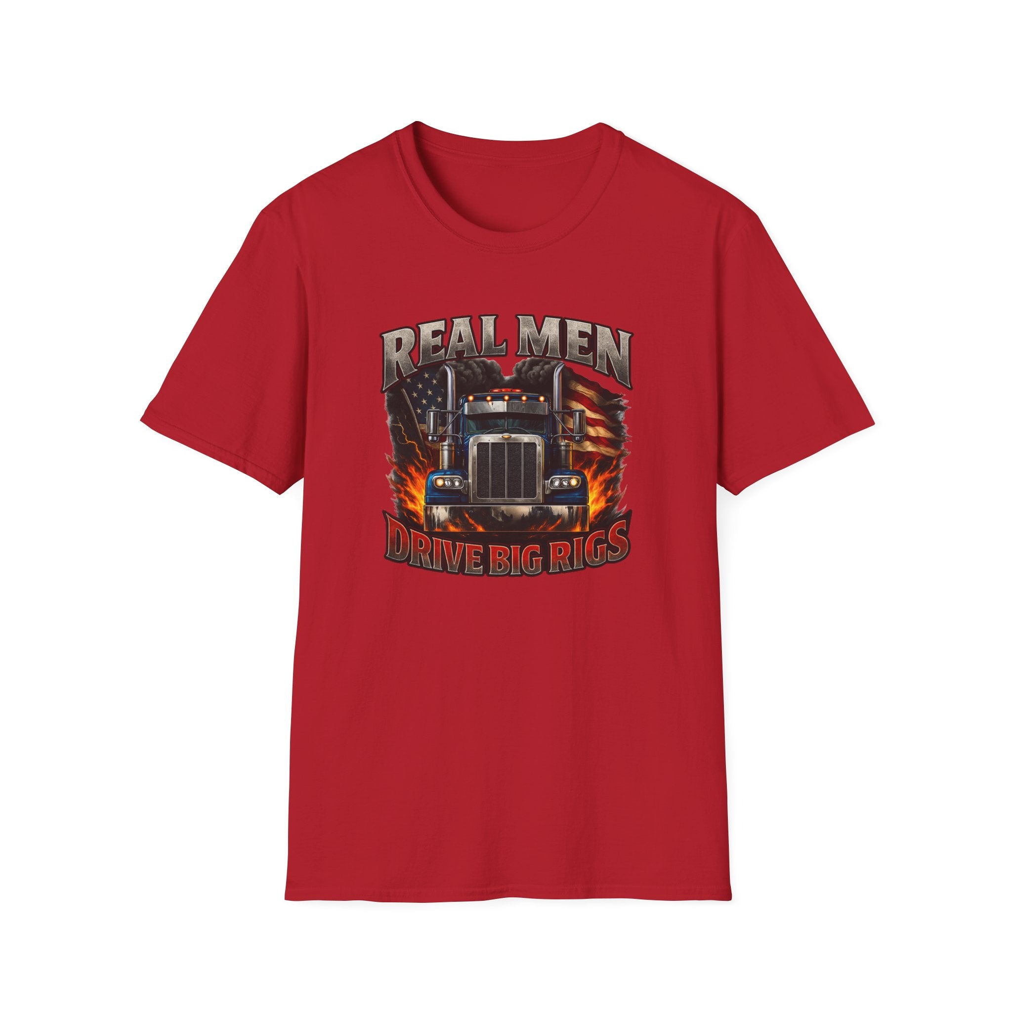 Real Men Drive Big Rigs Trucker T-Shirt Patriotisches Sattelschlepper T-Shirt für Trucker Lustiges Trucker Geschenk 4 Farben 100% Baumwolle
