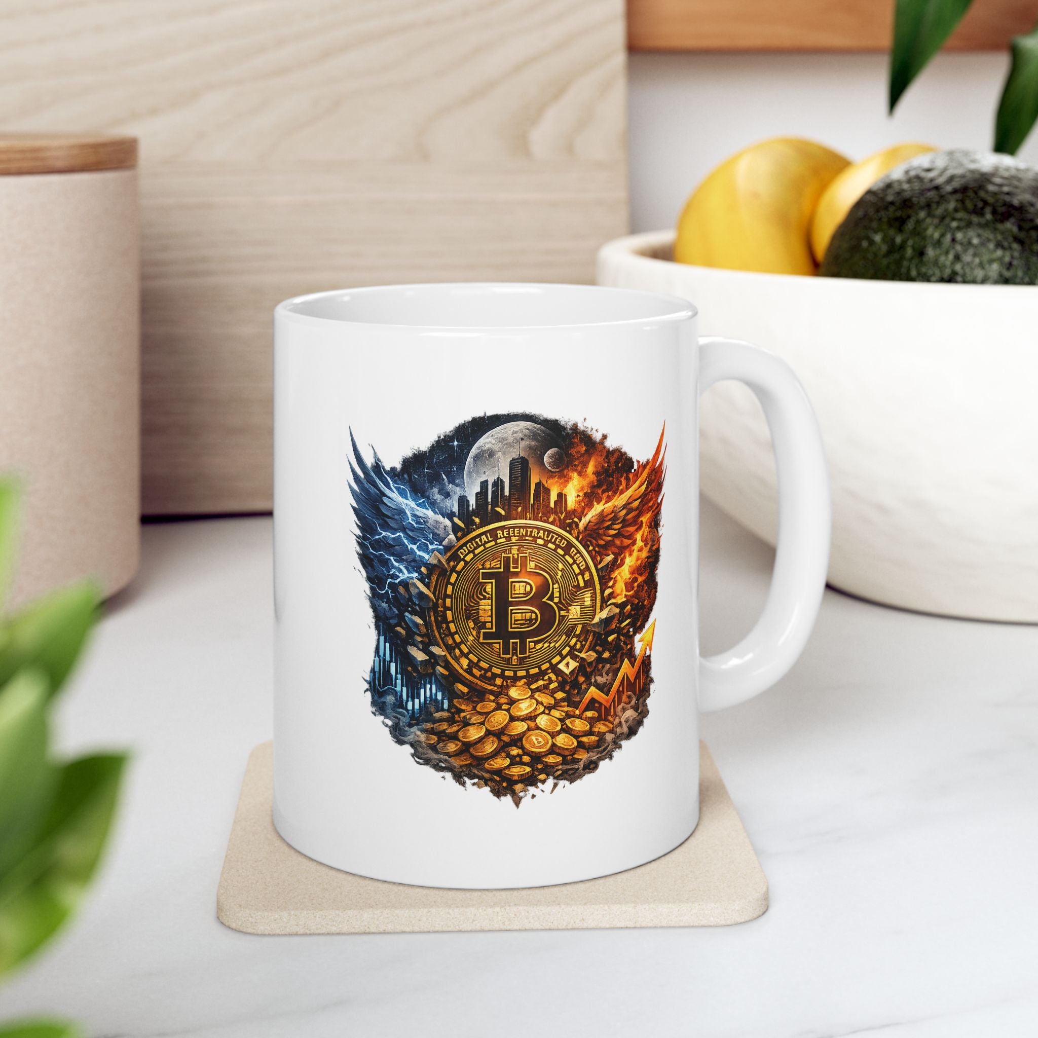 Bitcoin Fire & Ice Mug Crypto Coffee Cup Bullish BTC Art Mug Cryptocurrency Investor Gift Crypto Trader Desk Mug 11 oz