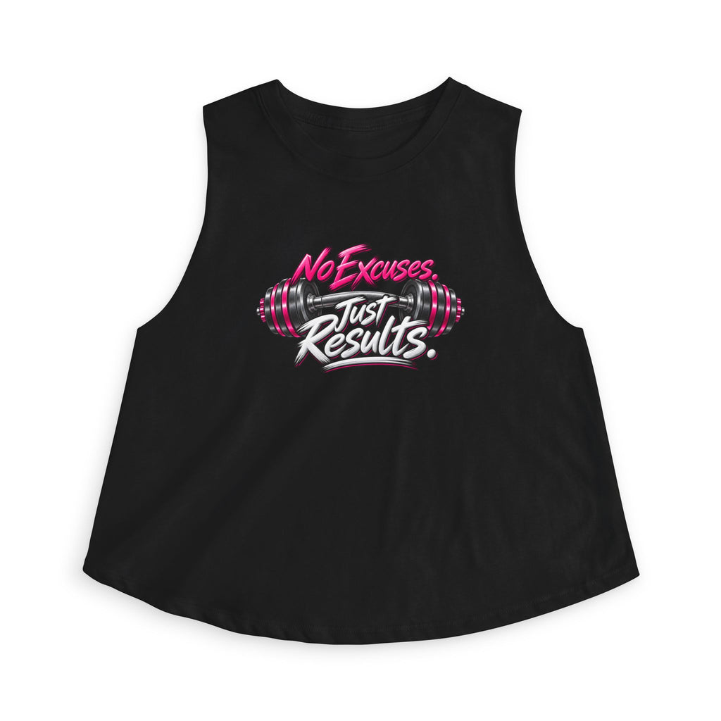 Just Results. Women’s Fitness Crop Top – Pink Barbell Workout Shirt Black
