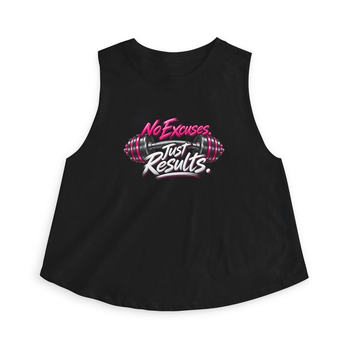 Just Results. Women’s Fitness Crop Top – Pink Barbell Workout Shirt Black