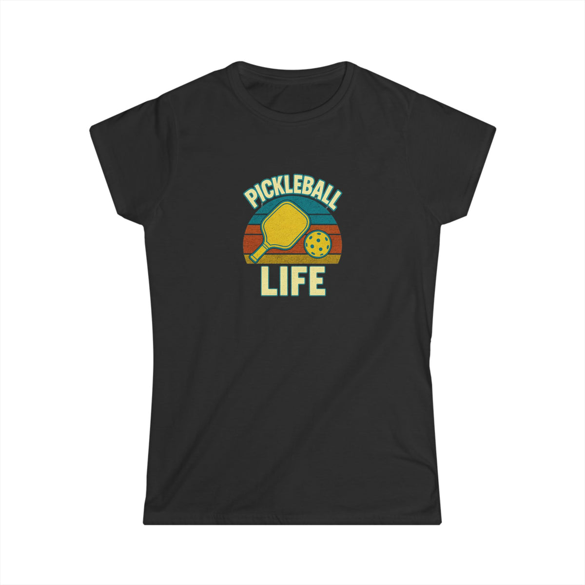 Sats and Stripes Pickleball Life Women's Softstyle Tee Black