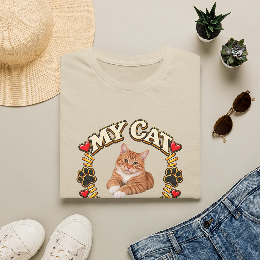 SatsandStripes.com My Cat Personalized Softstyle® T-Shirt – Custom Pet Photo Cat Lover Shirt Sand Folded