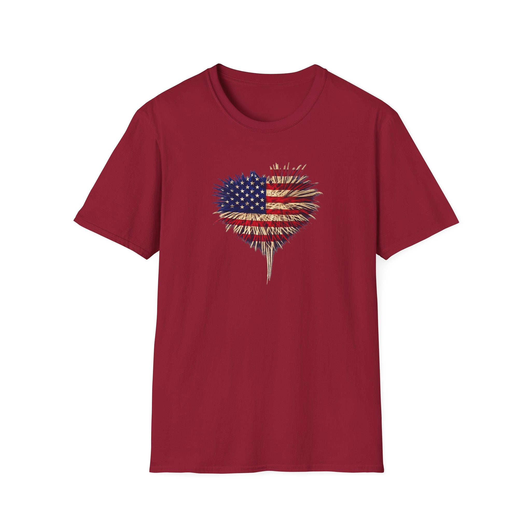Amerikanische Flagge Feuerwerk Herz T-Shirt Patriotisches 4. Juli Shirt USA Unabhängigkeitstag Tee 7 Farben 100% Baumwolle