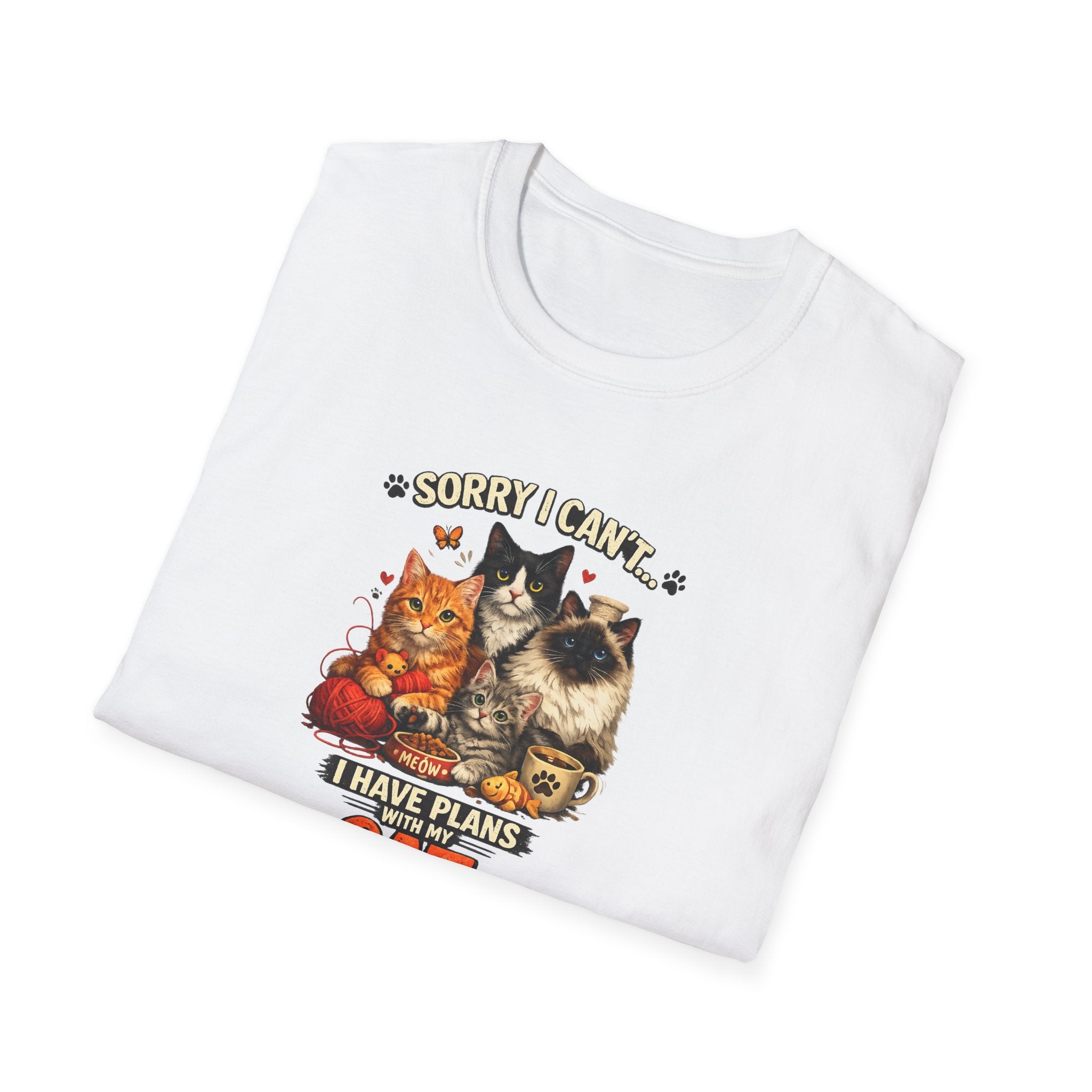 Sorry I Can't I Have Plans With My Cat T-Shirt Funny Cat Lover Tee Cat Mom Shirt Gift for Cat Owners 7 colors 100% cotton