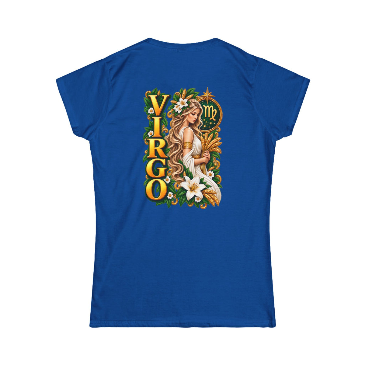 SatsandStripes.com Virgo Goddess Women’s T-Shirt – Zodiac Maiden Floral Astrology Tee August 23–September 22 Royal Blue