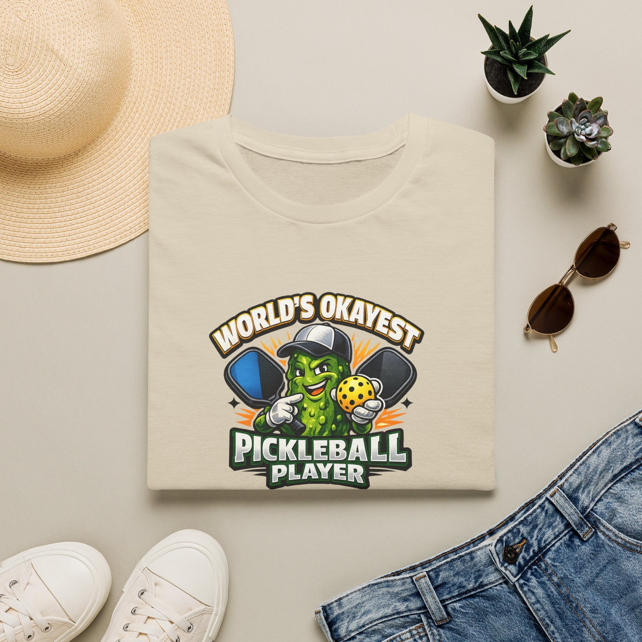 World’s Okayest Pickleball Player T-Shirt – Funny Pickleball Graphic Tee 5 colors 100% cotton