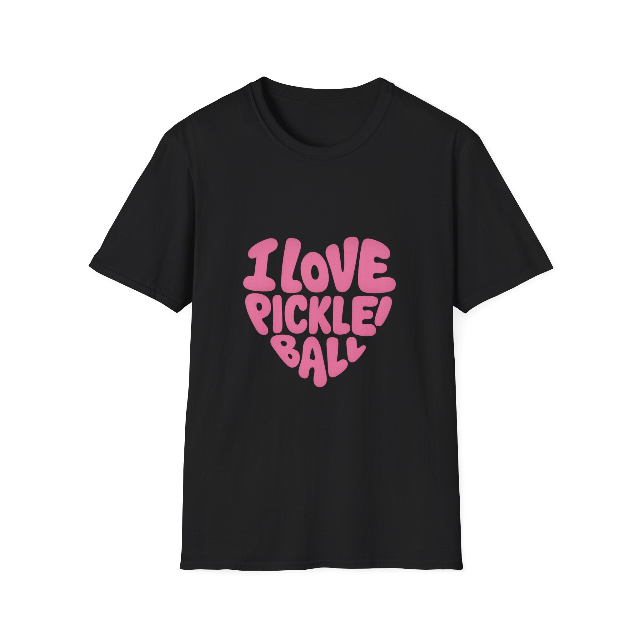 Sats and Stripes I Love Pickleball Heart Tee Cute Retro Bubble Letters T-Shirt Black