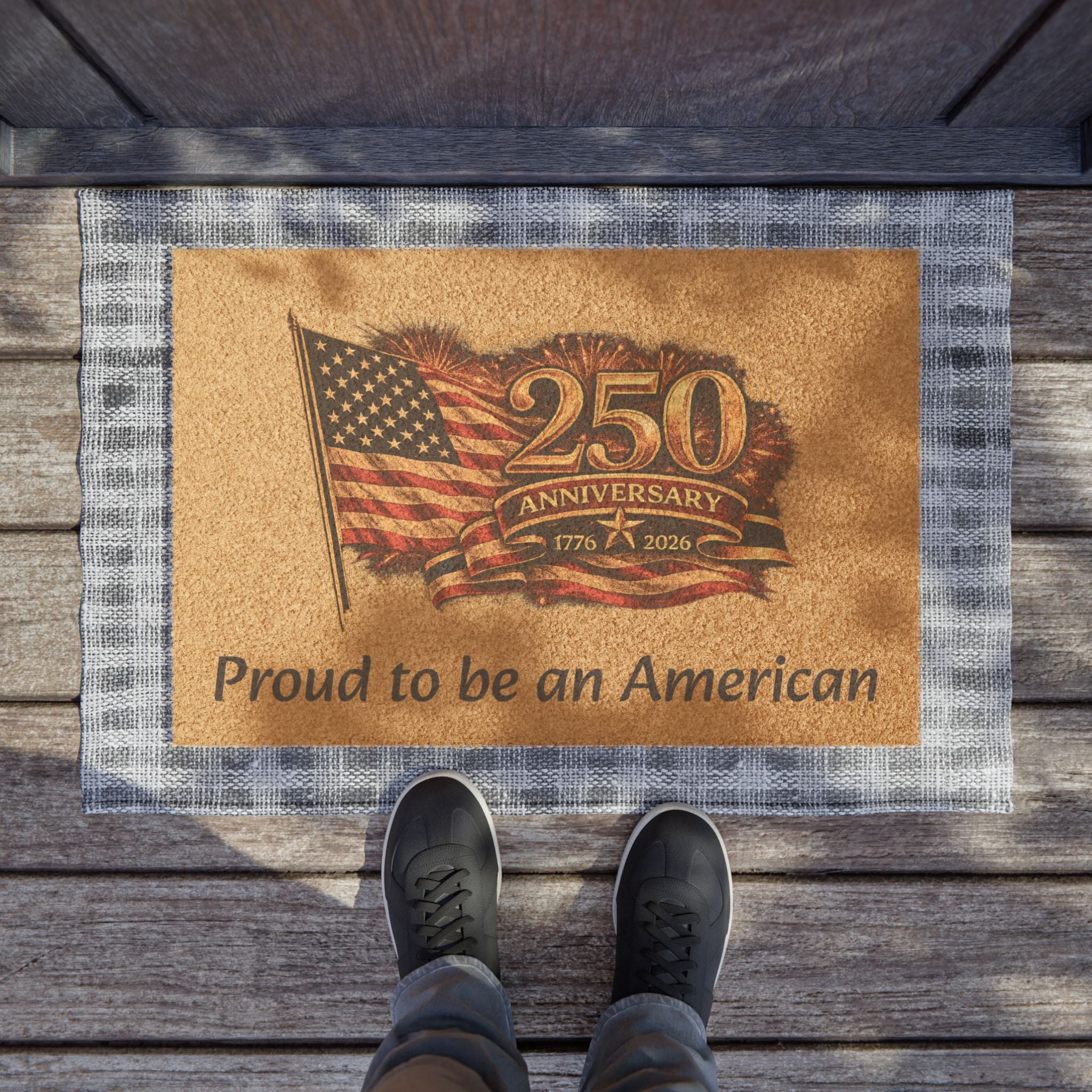 USA 250th Anniversary Doormat Design Patriotic American Flag Graphic High-Resolution Sublimation Mat Artwork 24" × 16"