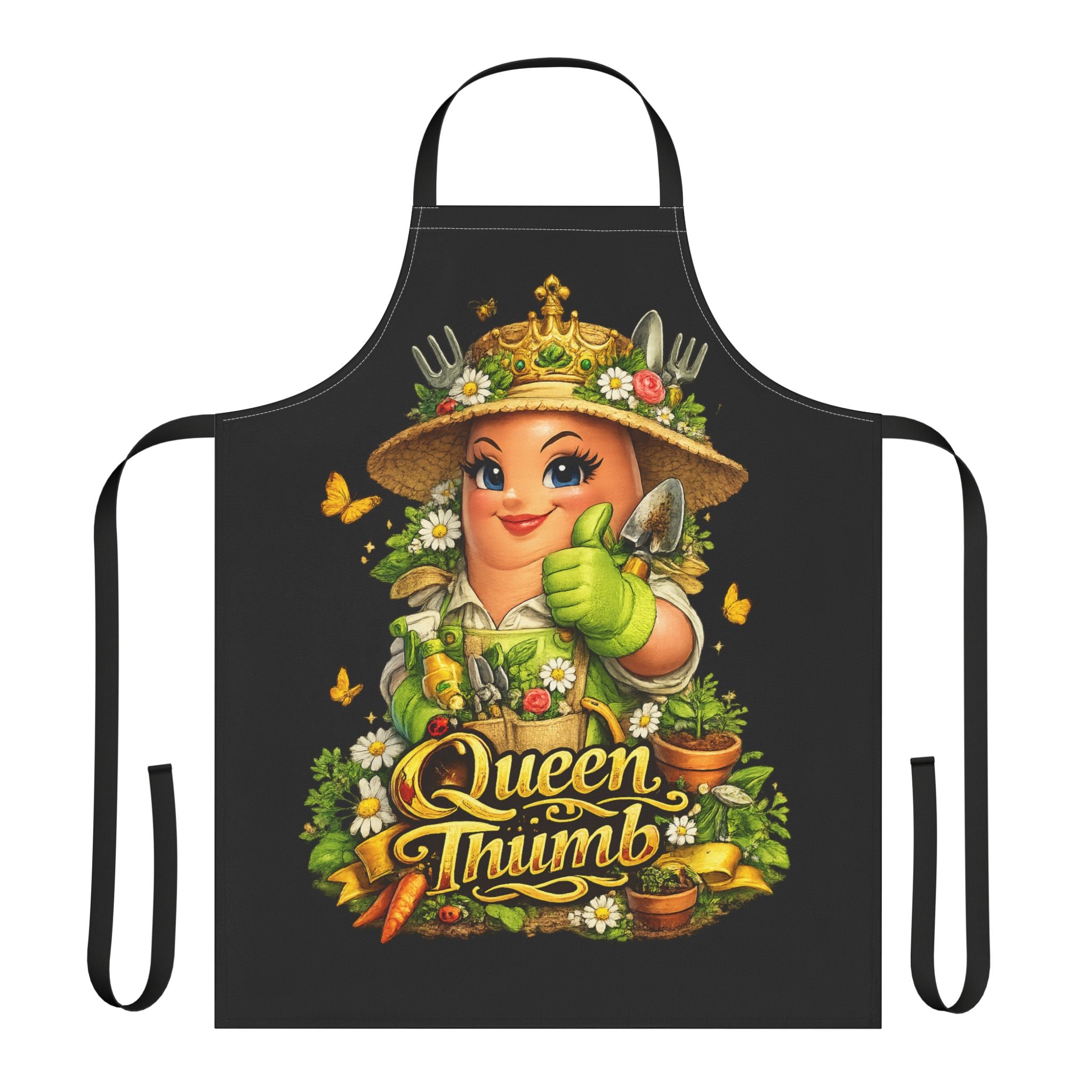 Queen Thumb Gardening Apron Funny Garden Gift for Women Greenhouse Apron Gift for Gardener Floral Black Kitchen Apron