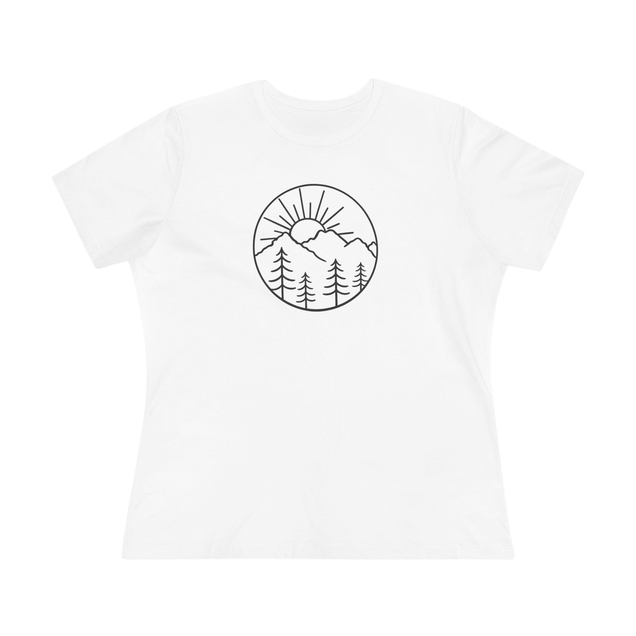 Sats and Stripes Mountain Sunrise Women's T-Shirt Minimalist Nature Graphic Tee White