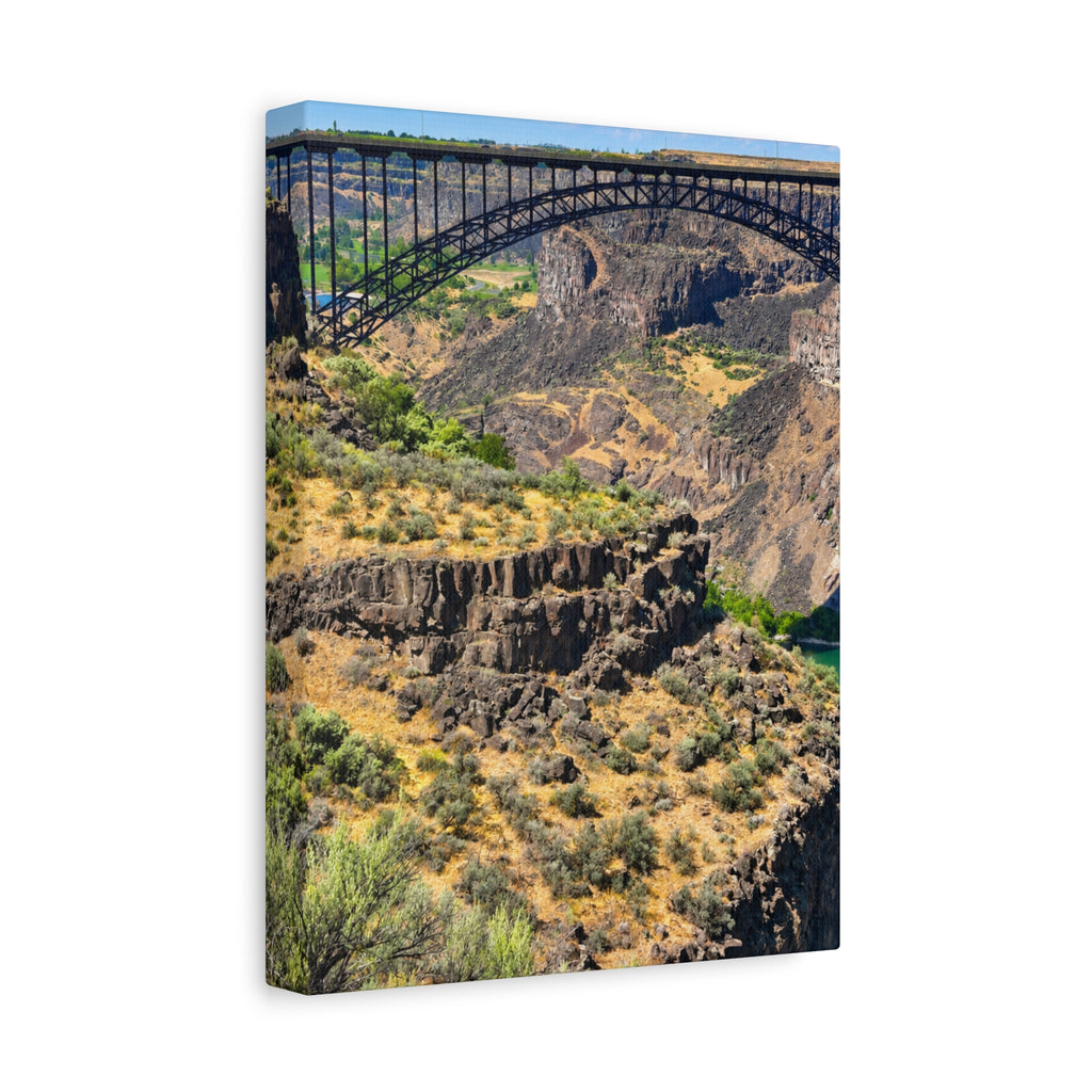 SatsandStripes.com Majestic Canyon Bridge 9 x 12 Canvas Wall Art – Scenic River Gorge Landscape | Rustic Nature & Travel Decor
