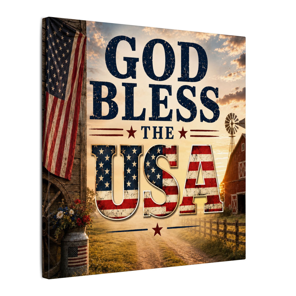 God Bless the USA 14" x 14" Patriotic Canvas Wall Art