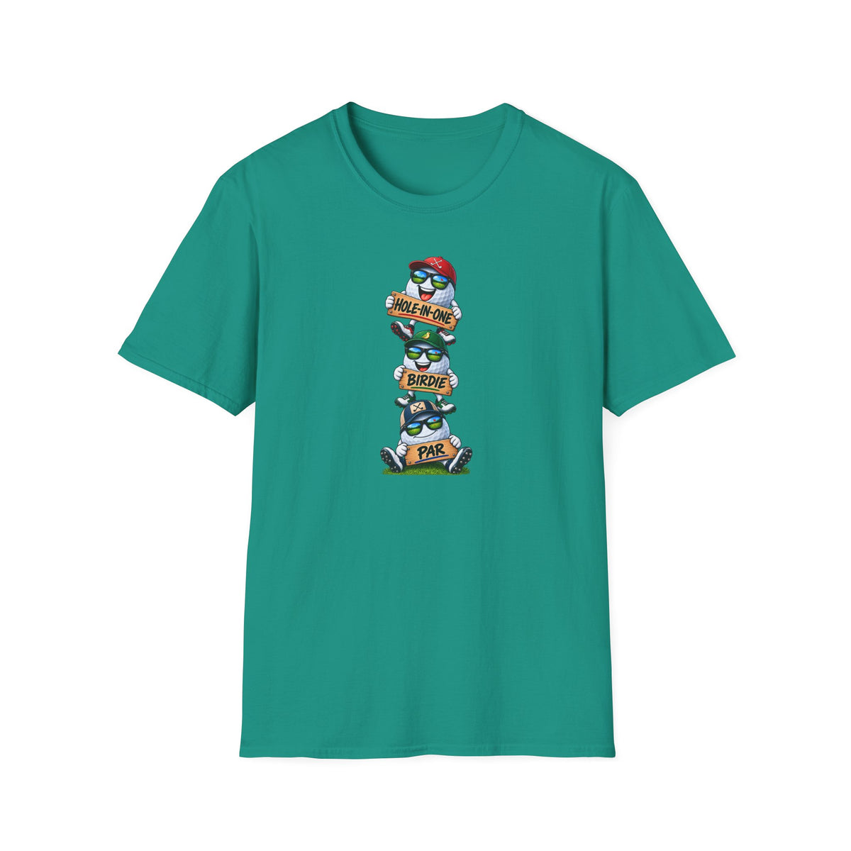 Satsandtripes.com Hole-In-One, Birdie & Par Golf Shirt – Three Balls, One Game, Zero Guarantees Teal
