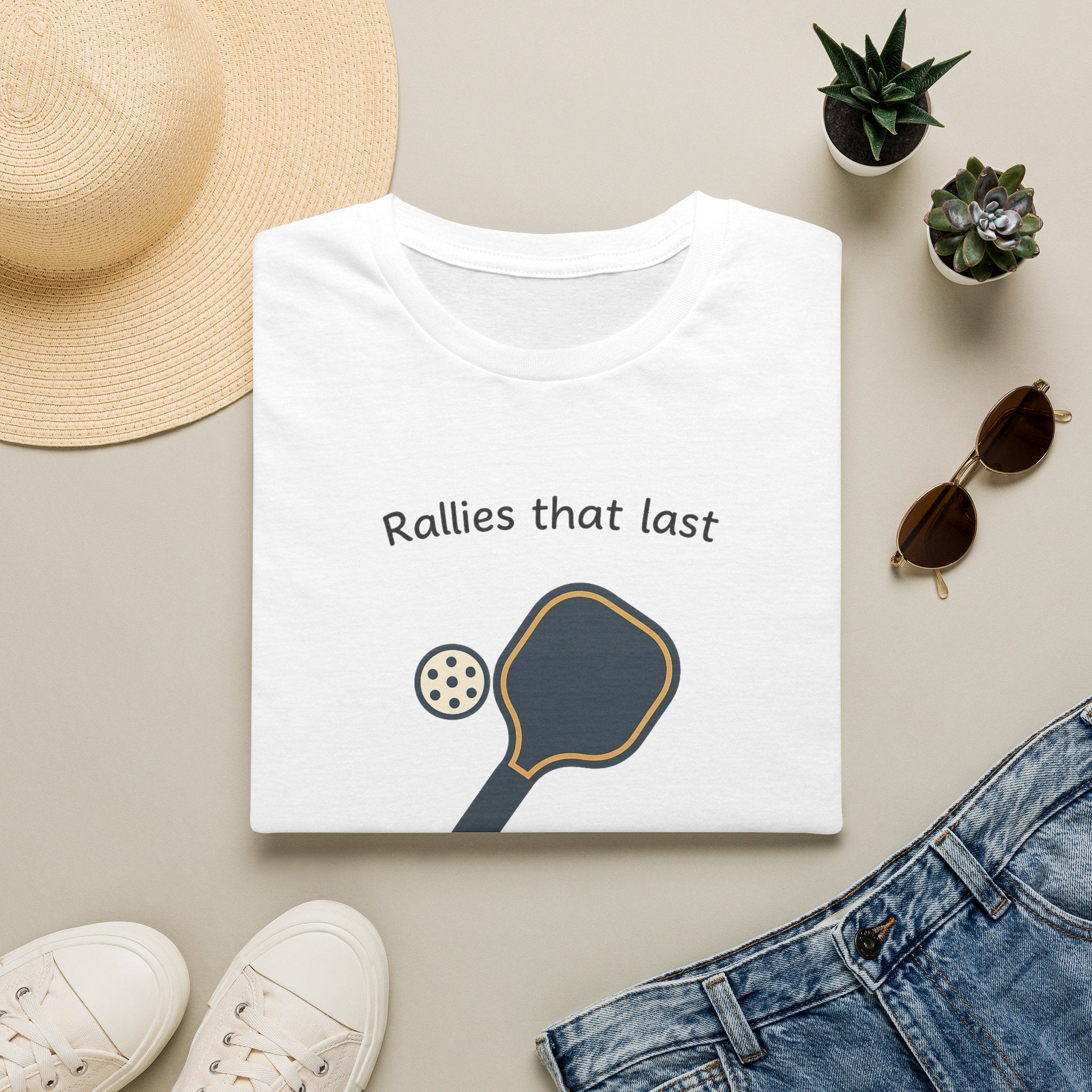 Sats and Stripes Pickleball Friends Forever T-Shirt Tee Rallies That Last Friendships That Last Longer White Folded
