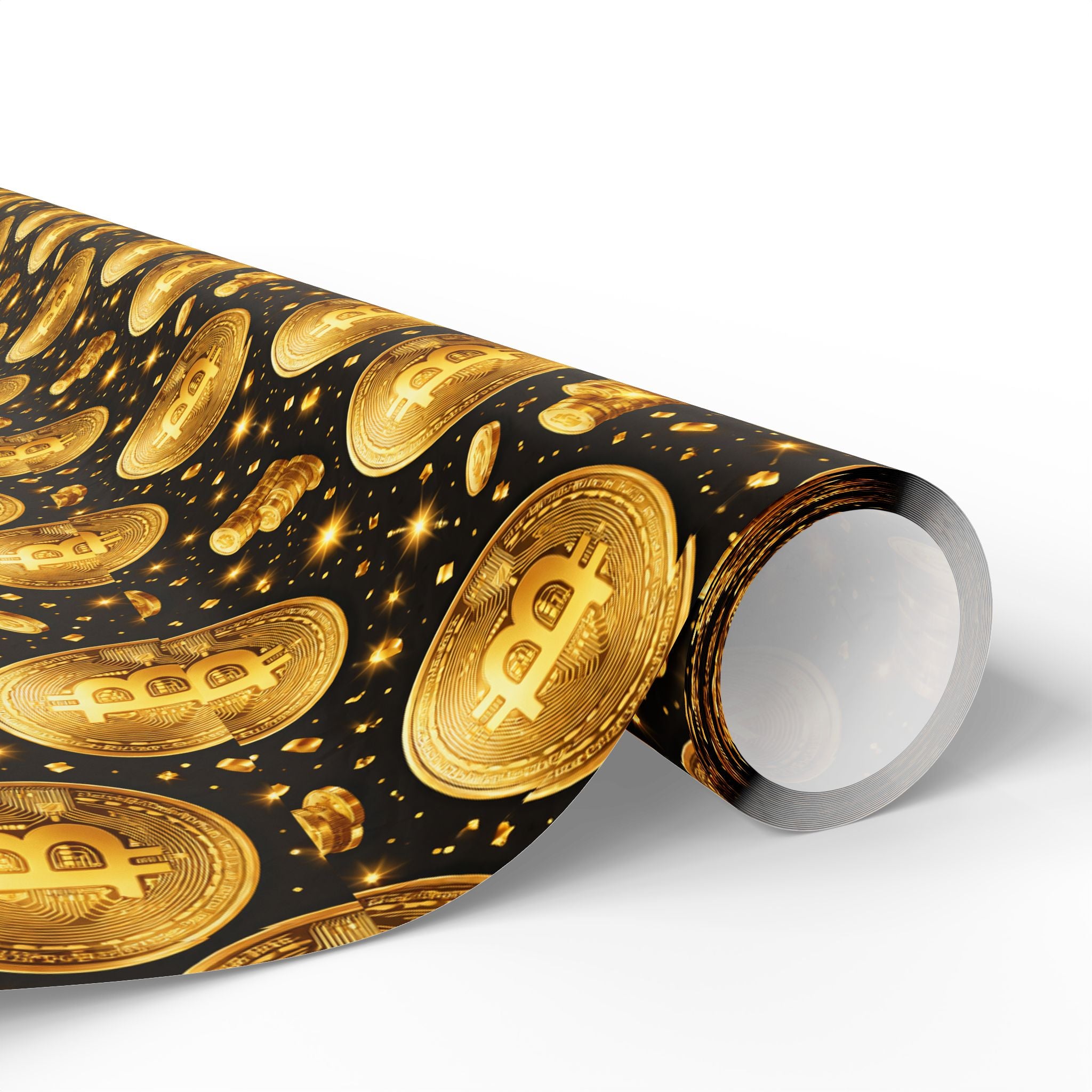 Gold Bitcoin Coins Wrapping Paper Crypto Gift Wrap Bitcoin Pattern 3 lengths available Glossy or Matte
