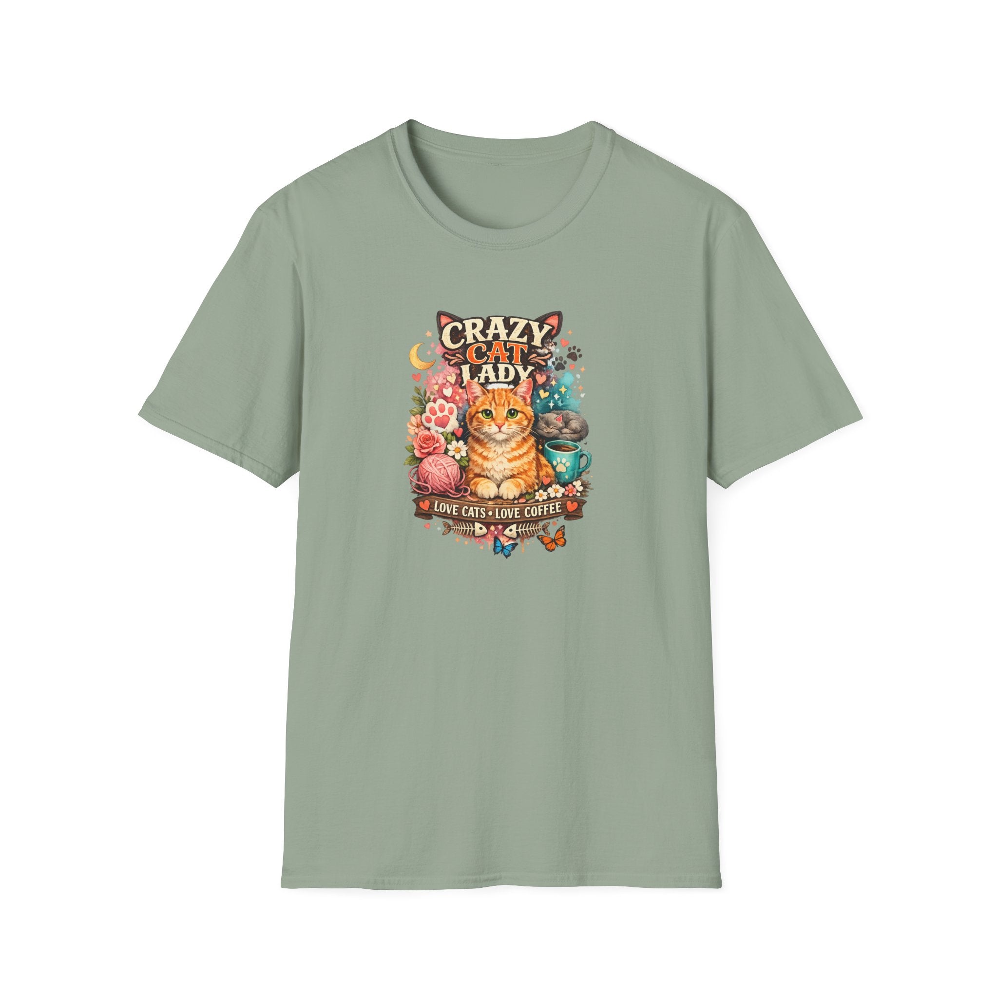 Crazy Cat Lady T-Shirt Love Cats Love Coffee Tee Cute Cat Mom Shirt Funny Cat Lover Top Gift for Cat Owners 8 colors 100% cotton