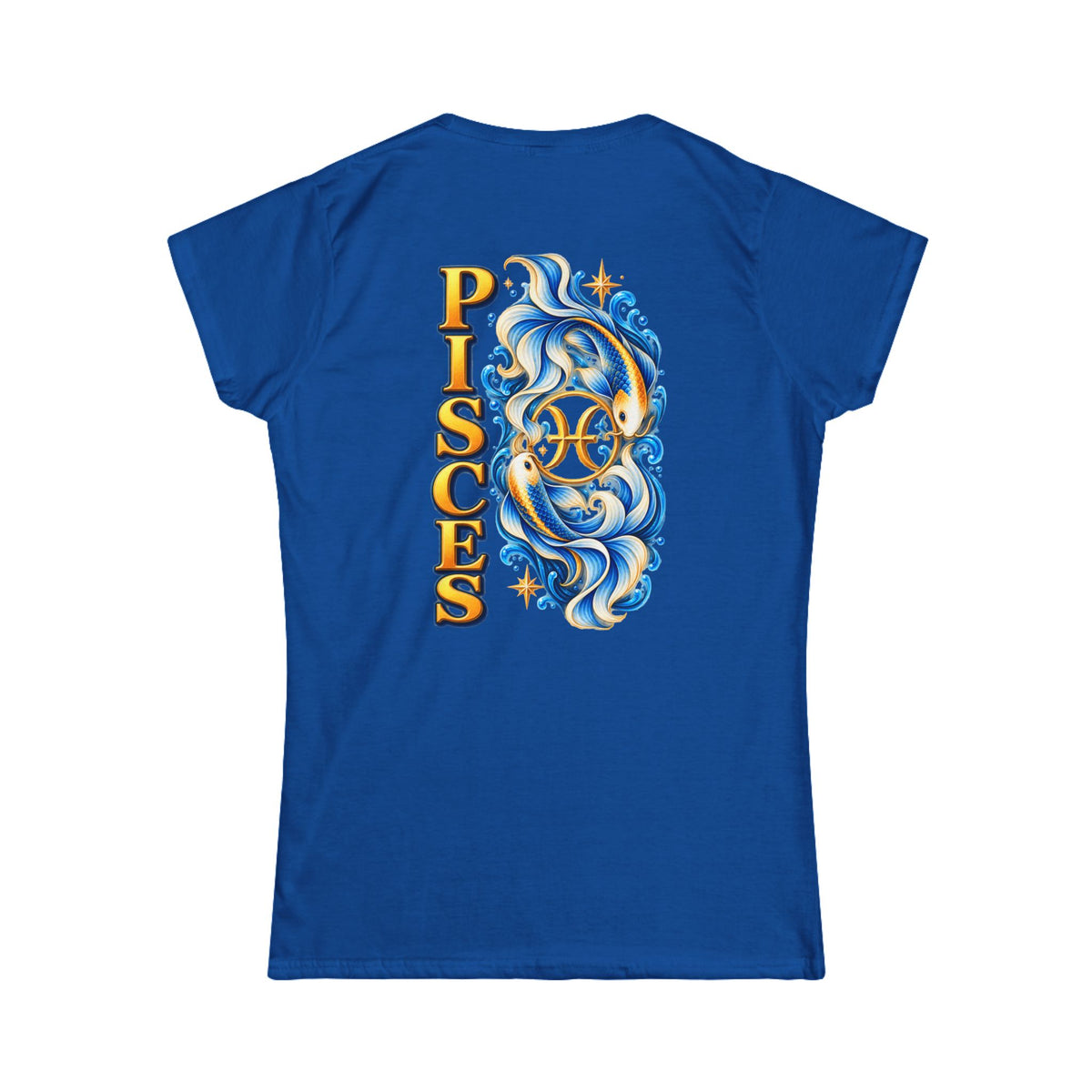 SatsandStripes.com Pisces Women’s Zodiac SoftStyle T-Shirt – Koi Fish & Ocean Astrology Graphic Tee Royal Blue