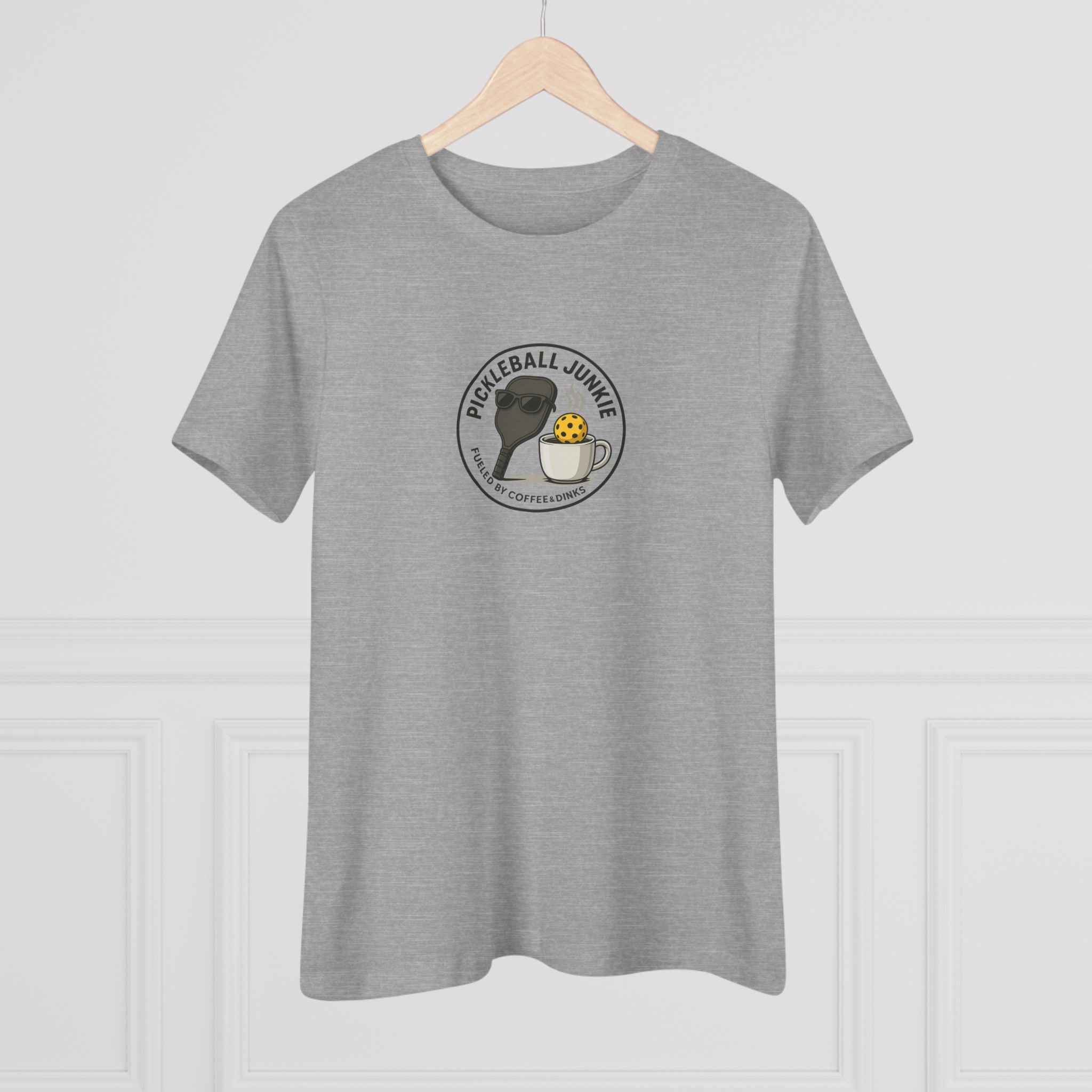 Pickleball Junkie Women's Tee Funny Pickleball Shirt Coffee Lover Pickleball Gift Pickleball Player Top 4 colors 100% cotton