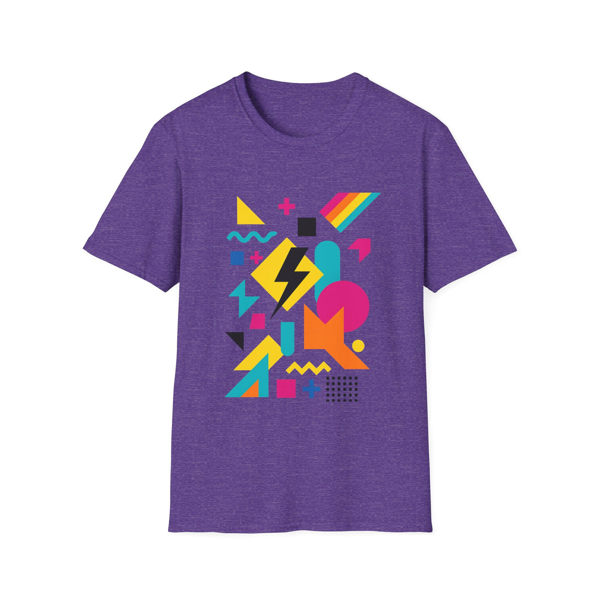Colorful Geometric Print Softstyle® T-Shirt Graphic Tee Casual Wear Street Style Gift Idea Purple