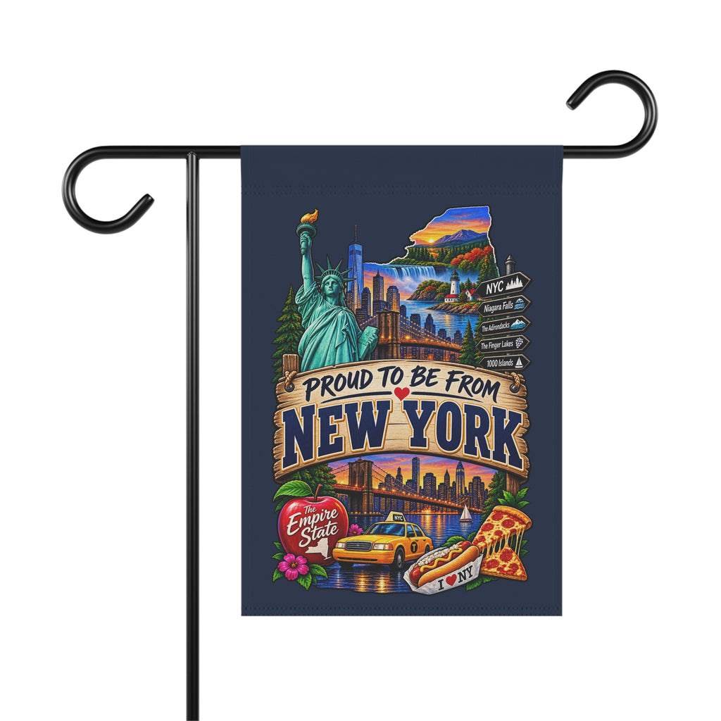 SatsandStripes.com Proud to Be From New York Garden Flag – Empire State NYC, Niagara Falls & Adirondacks Yard Décor 12 x 18
