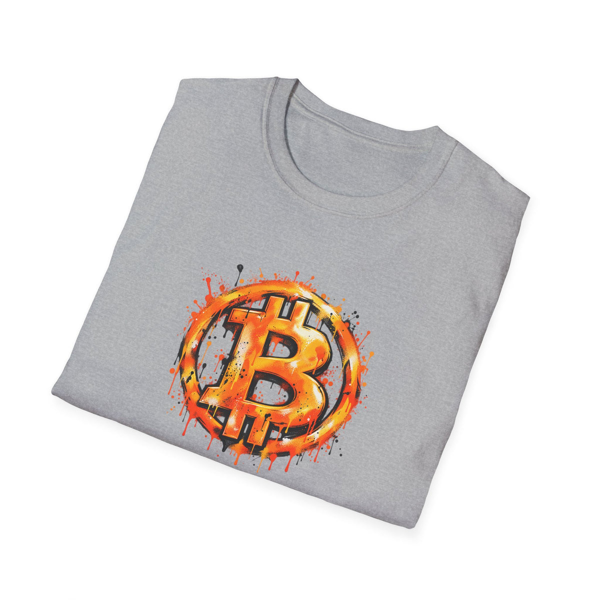 SatsandStripes.com Bitcoin Graffiti Spray Paint Softstyle® T-Shirt  Bold BTC Street Art Graphic Tee Grey Folded