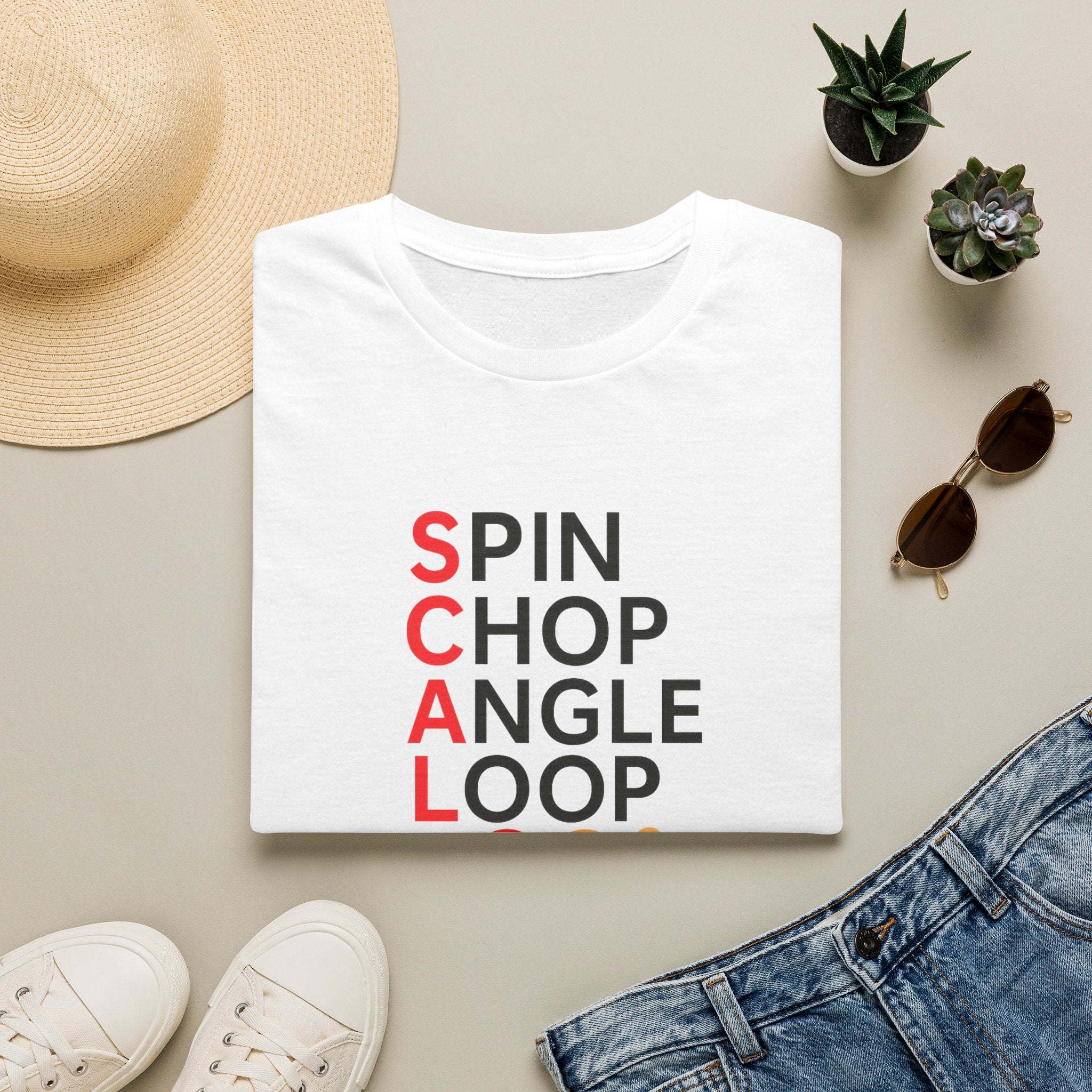 Sats and Stripes Table Tennis Spin, Chop, Angle, Loop T-Shirt Ping Pong Tee for Players White Folded