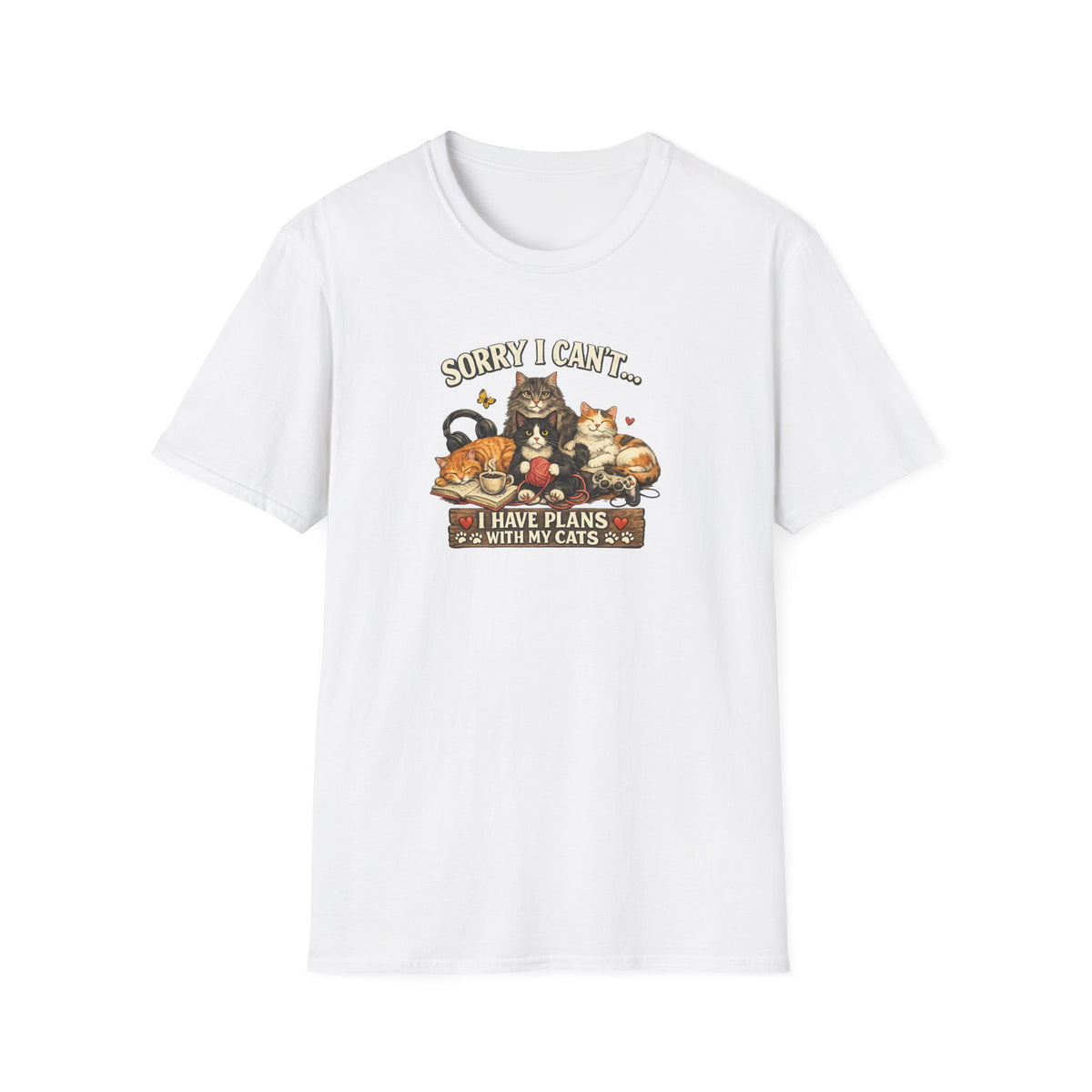 Sorry I Can't Have Plans With My Cats SatsandStripes.com T-Shirt Cat Mom Tee Pet Lover Gift Cute Cat Graphic Tee White