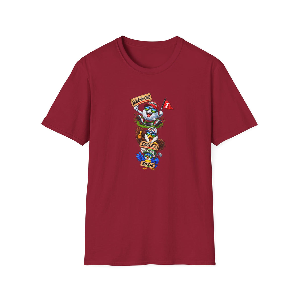 SatsandStripes.com Hole-In-One, Eagle & Birdie Funny Golf T-Shirt – Golfer Graphic Tee Cardinal Red