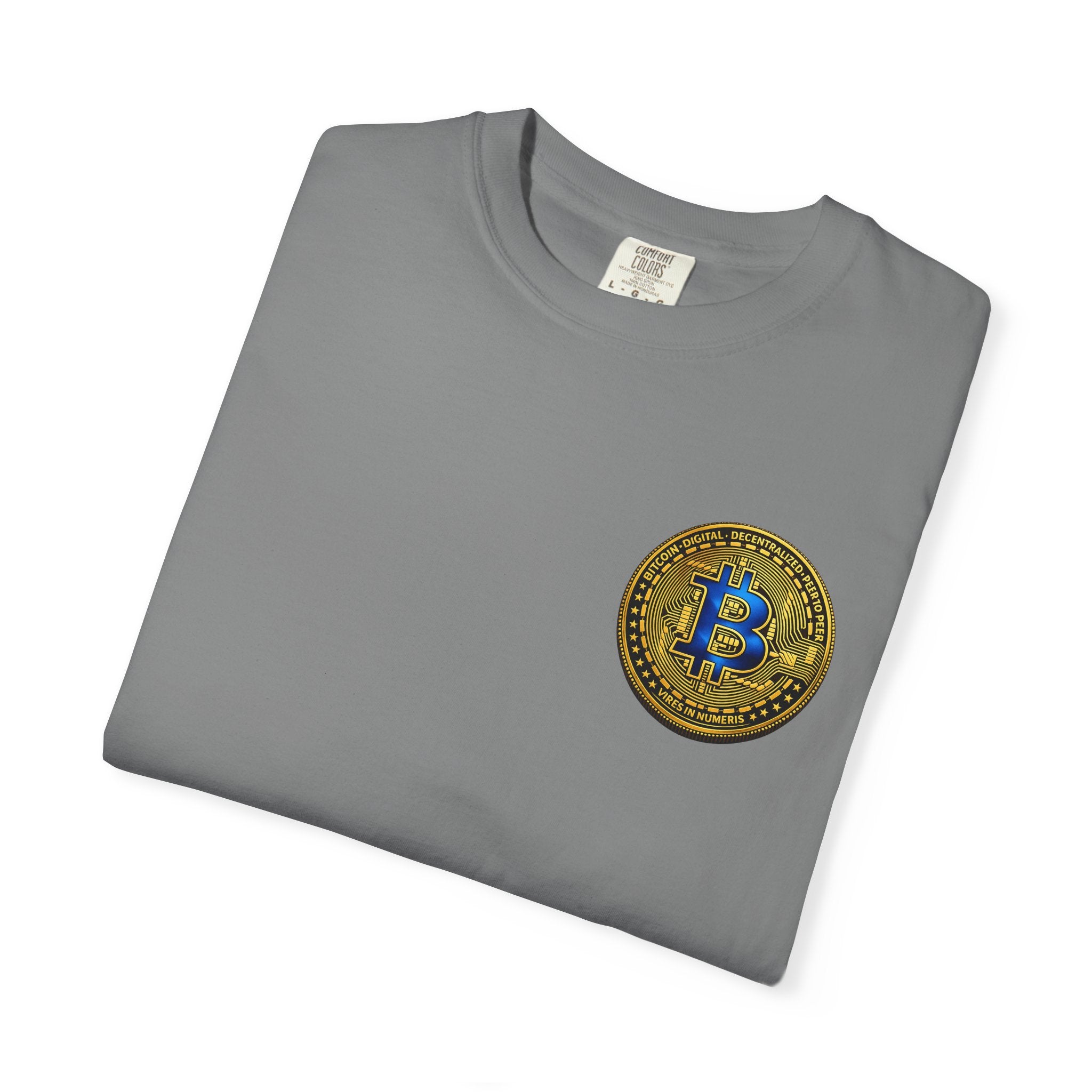 Bitcoin Blue Gold Coin Pocket Logo T-Shirt 4 Farben 100% Baumwolle