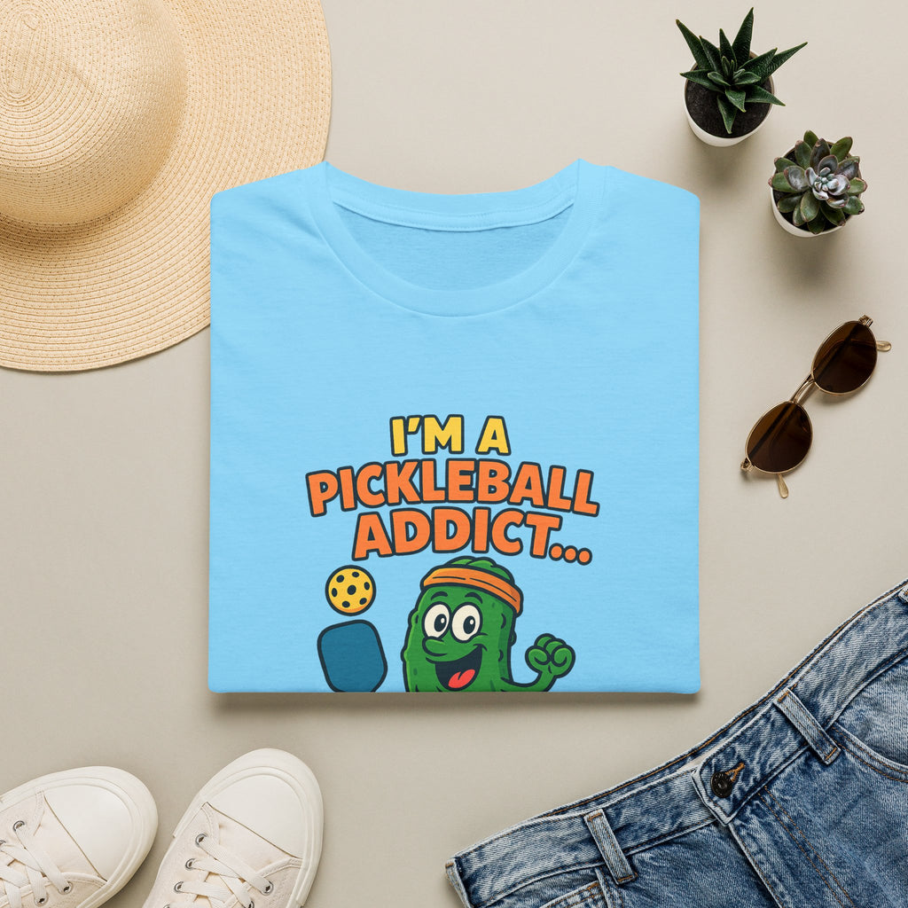 Sats and Stripes I'm a Pickleball Addict and I'm not Even Trying to Recover T-Shirt Sky Blue Folded