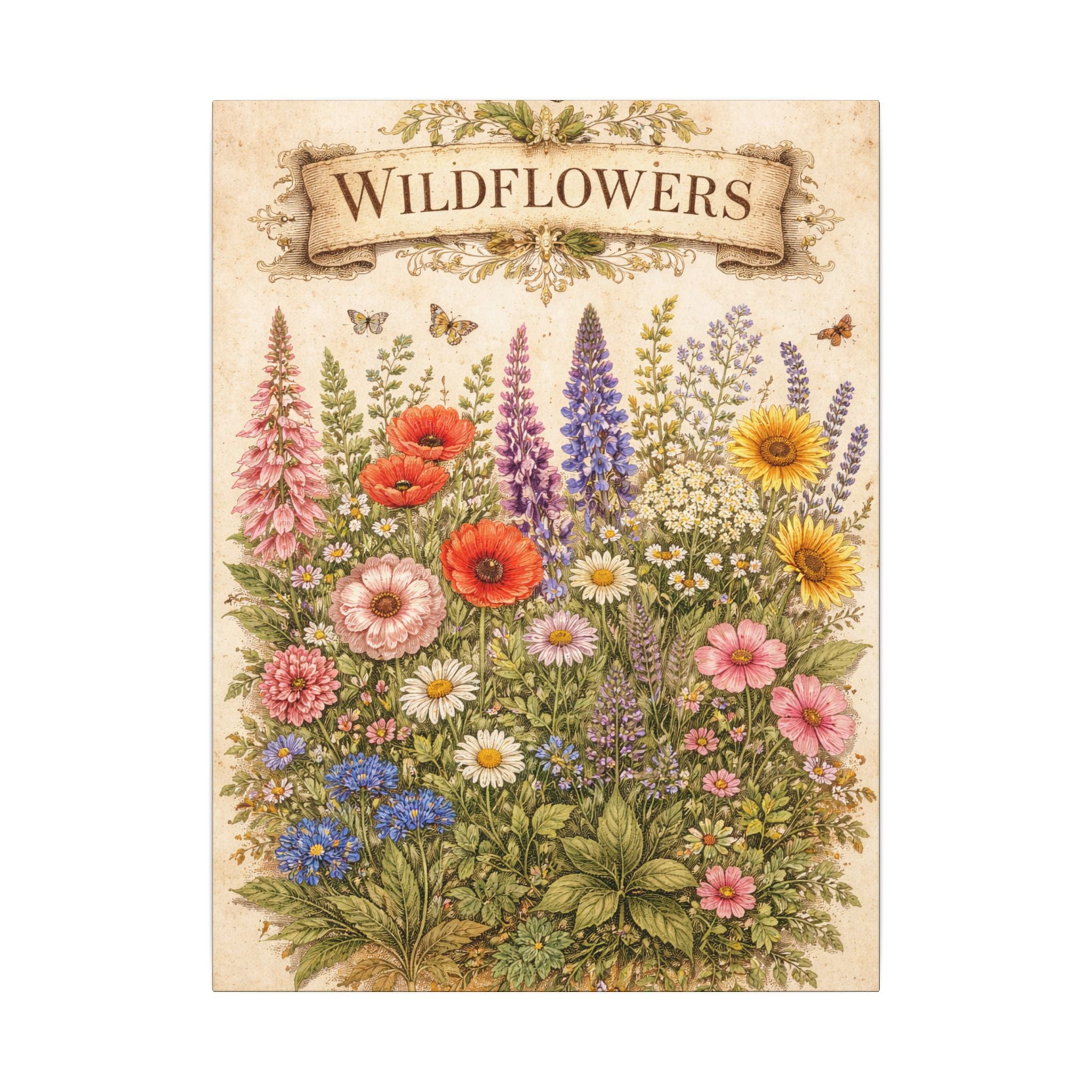 Vintage Wildflower Canvas Wall Art Botanical Flower Wall Decor Rustic Wildflower Garden Art Nature Inspired Wall Canvas 18" x 24"