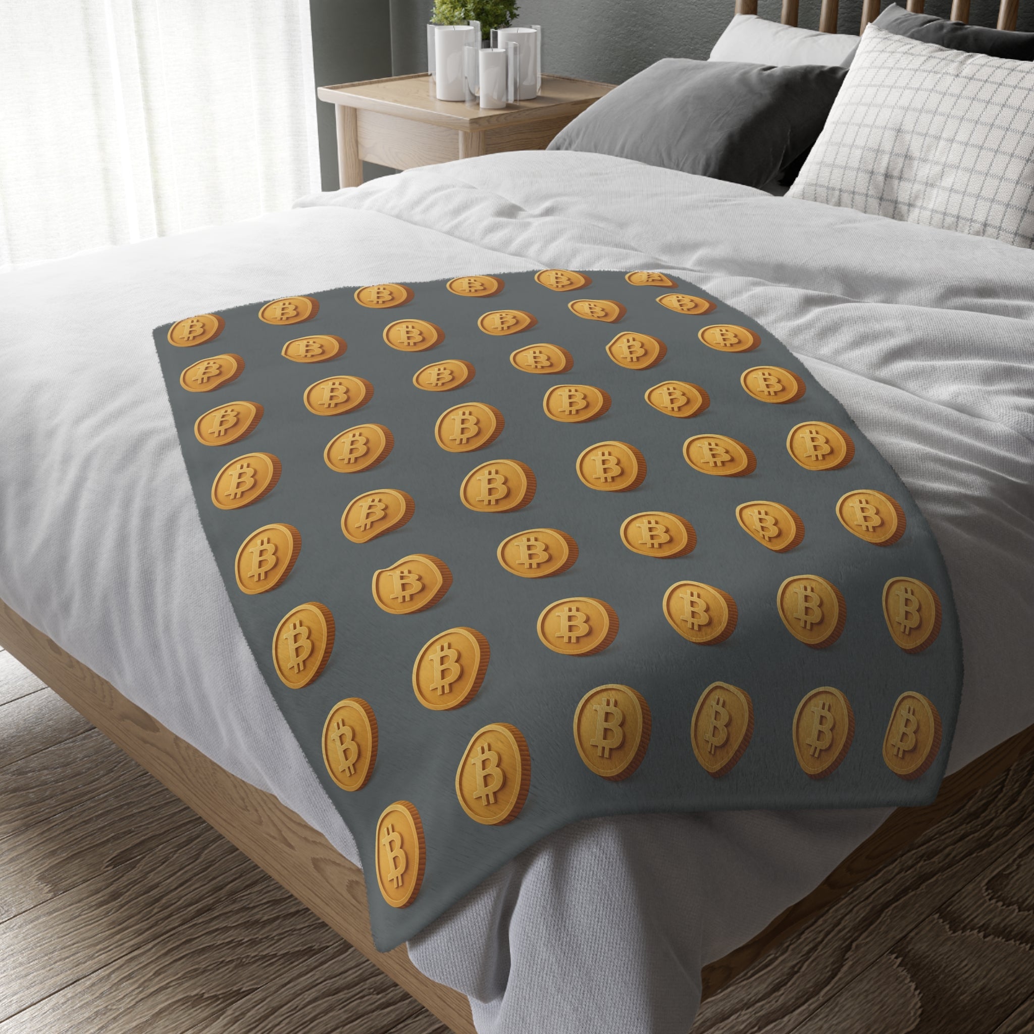 Bitcoin Pattern Velveteen Throw Blanket Crypto Lover Gift Soft Cozy BTC Decor 2 sizes