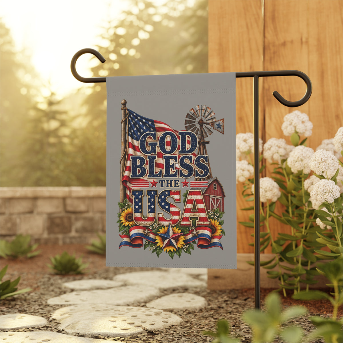 SatsandStripes.com God Bless the USA , 12 x 18 Garden Flag – Rustic Patriotic American Flag Yard Décor Outdoor Garden Banner