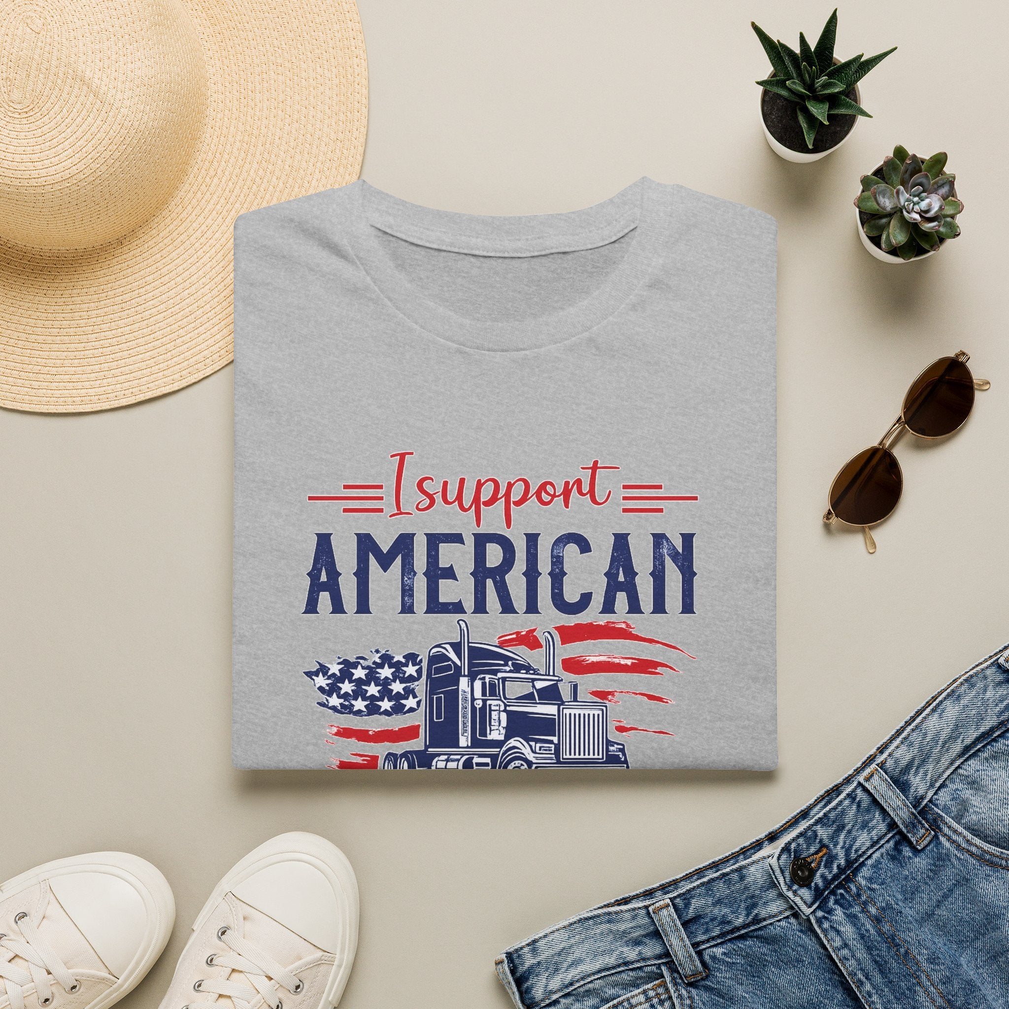 I Support American Truckers Shirt Trucker Wife Support Tee Patriotic Truck Apparel Proud Trucker Family Gift 5 colors 100% cotton