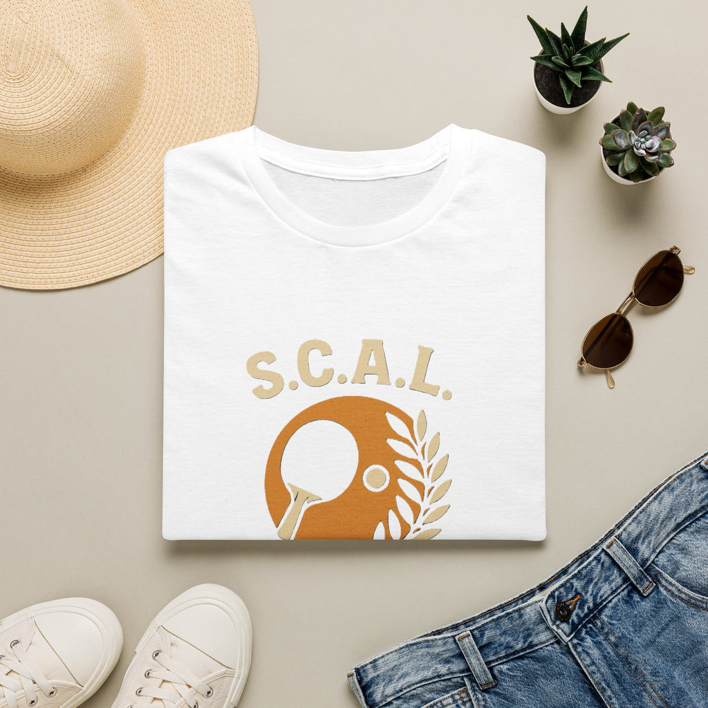 Sats and Stripes S.C.A.L. Table Tennis Club T-Shirt Custom made for Sun City Aliante White Folded
