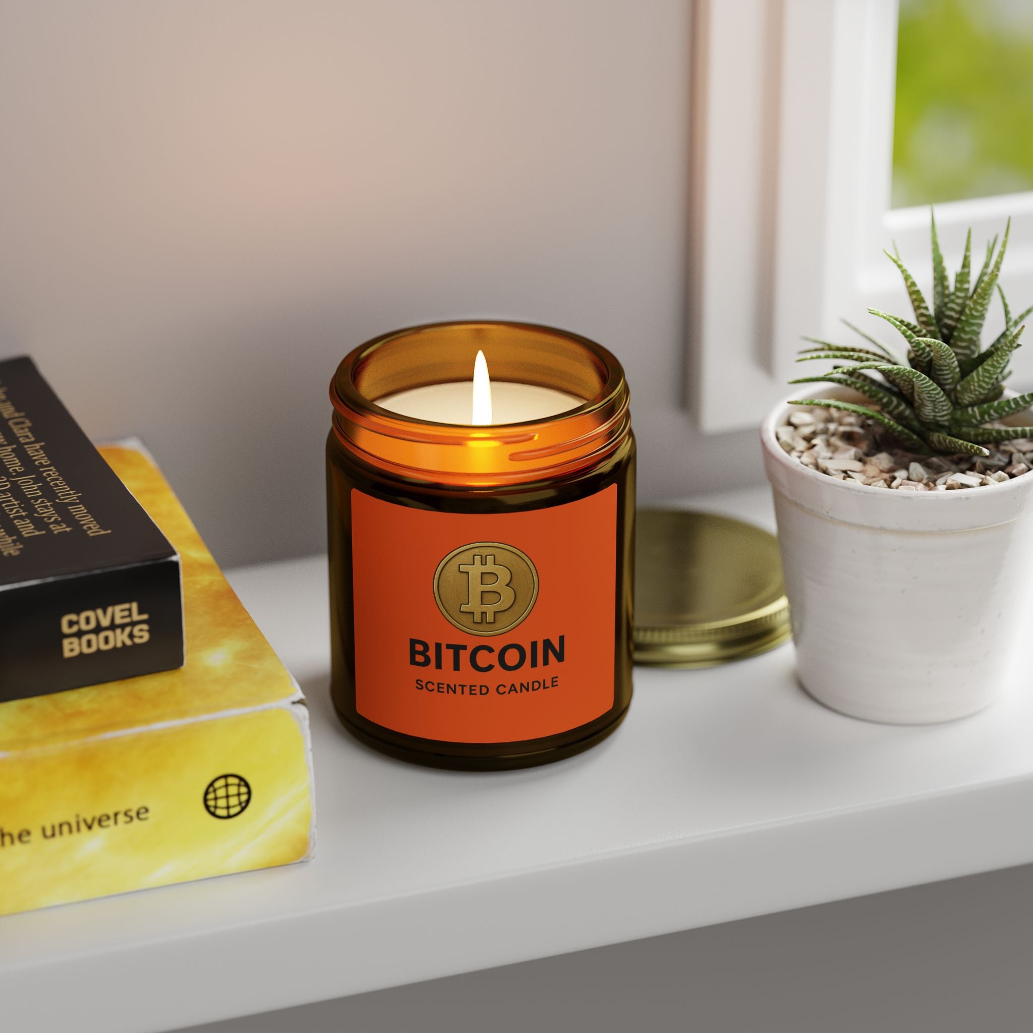 Bitcoin Logo Coconut-Apricot Wax Candle 4 oz & 9 oz sizes 8 fragrances available