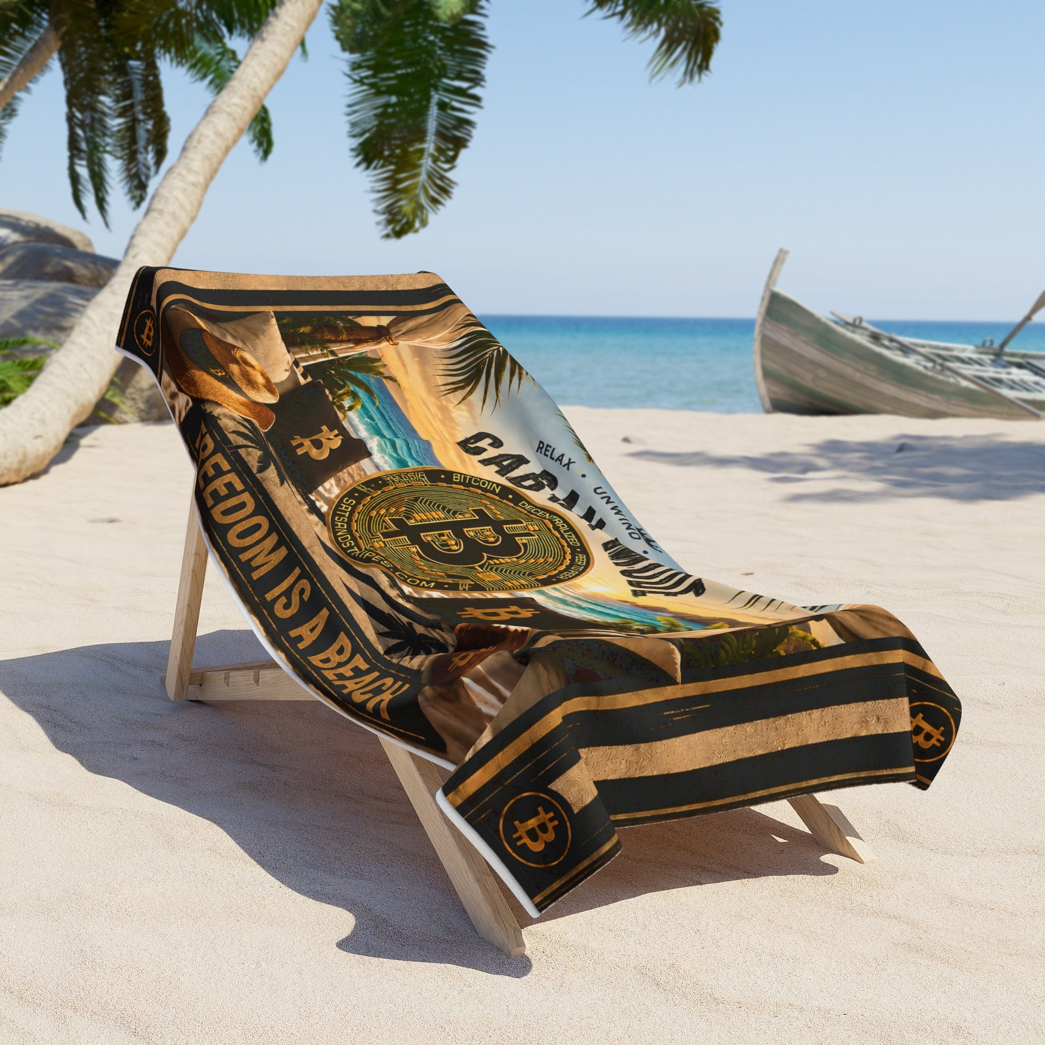 Sats and Stripes Bitcoin Cabana Beach Towel Cabana Mode “Relax • Unwind • Stack Sats” 36" x 72"