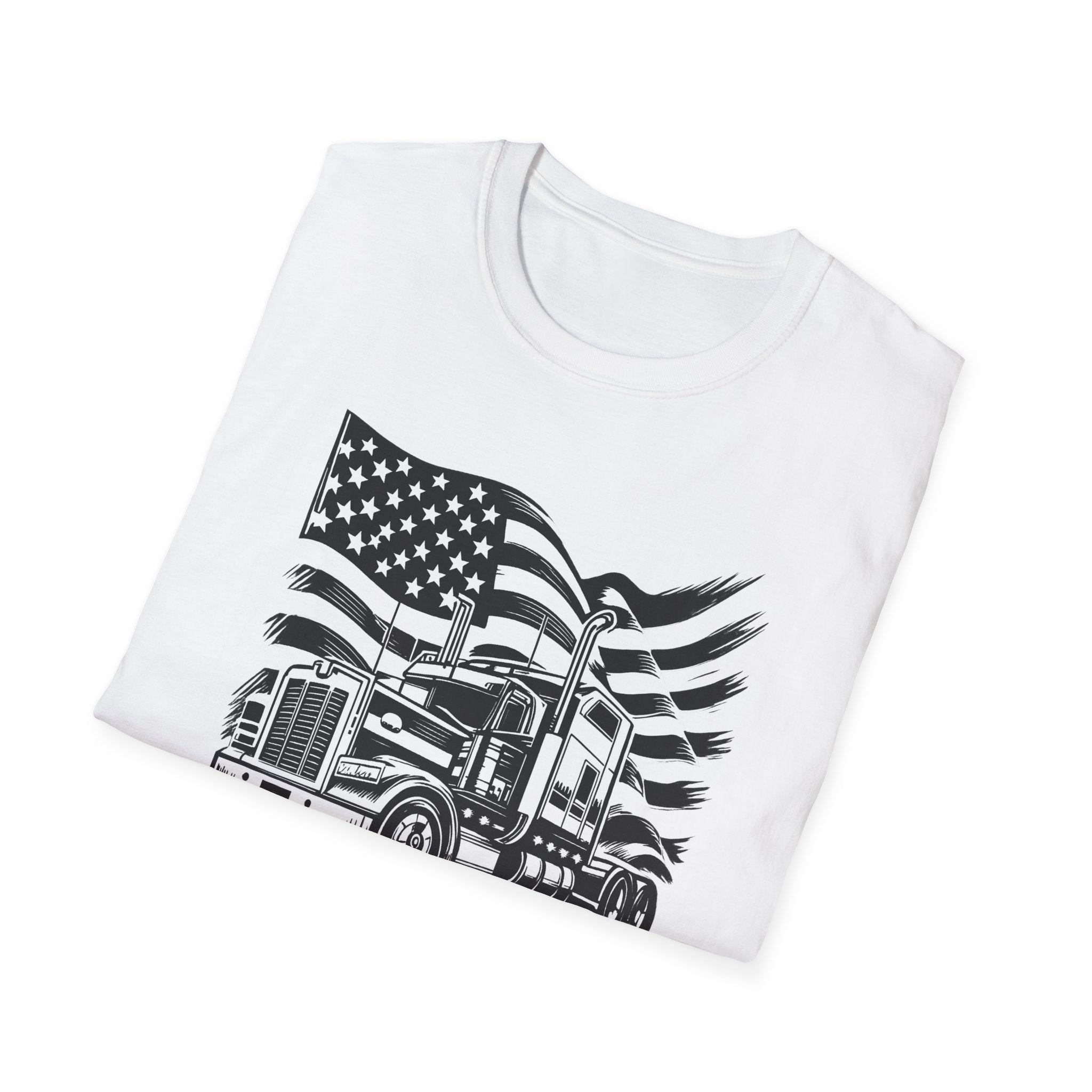 Amerikanischer Trucker Stolz T-Shirt Patriotischer Sattelzug Grafik T-Shirt für LKW-Fahrer USA Flagge Big Rig Shirt 5 Farben 100% Baumwolle