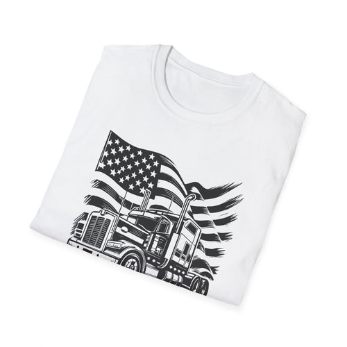 Amerikanischer Trucker Stolz T-Shirt Patriotischer Sattelzug Grafik T-Shirt für LKW-Fahrer USA Flagge Big Rig Shirt 5 Farben 100% Baumwolle