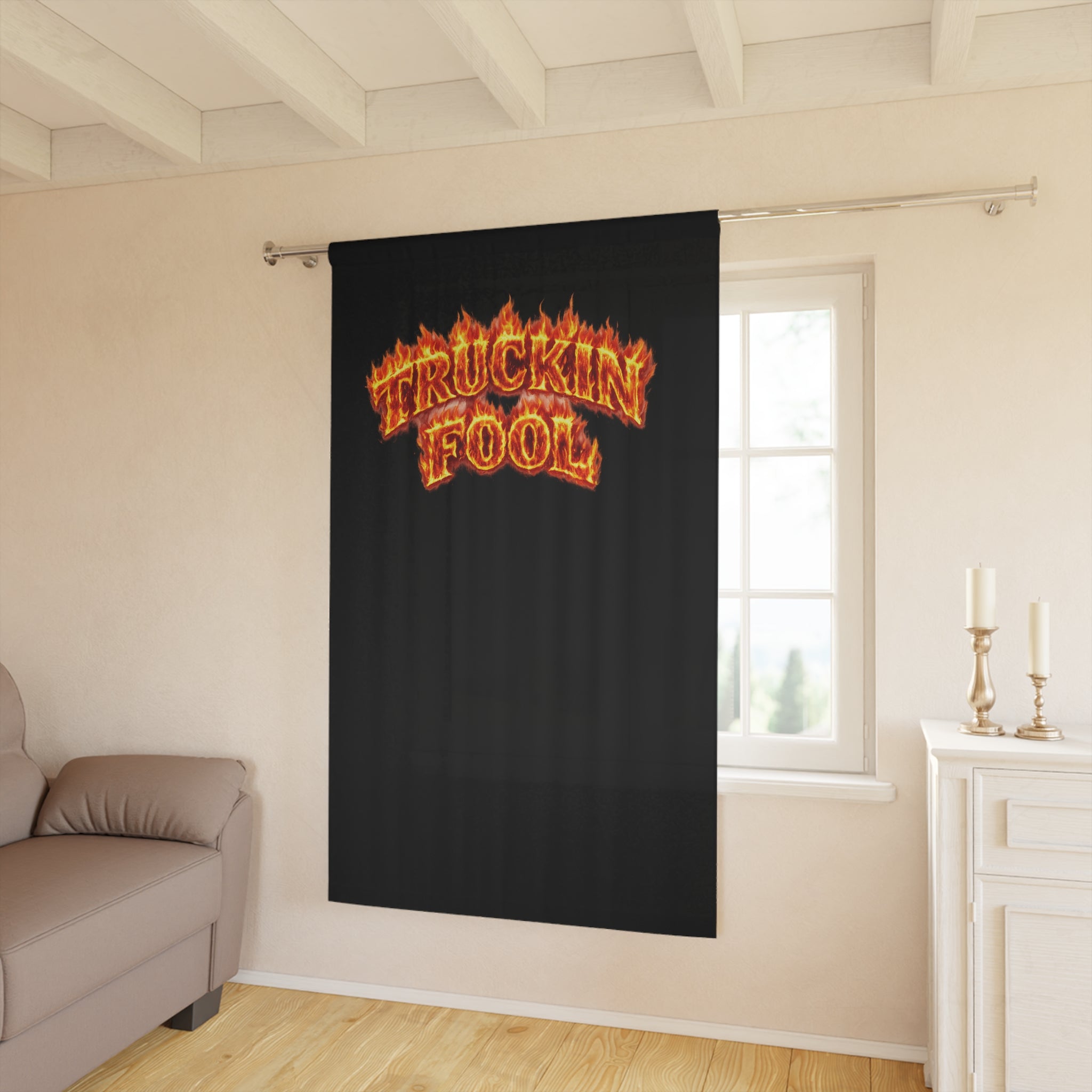 Truckin Fool Fire Blackout Curtain Truck Driver Decor Flame Text Window Panel Man Cave Garage Curtain 50" × 84"